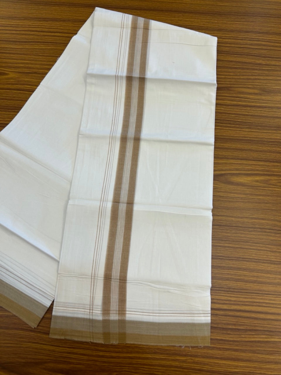 20% Discount! KaithariKada Balaramapuram 100% Cotton Double Pure white Mundu/Dhoti- 100X80 - 1.5 inch Brown & Grey striped Shaded kara - 3.90mtr ( 8 muzham) - 28 KK5280 VIN
