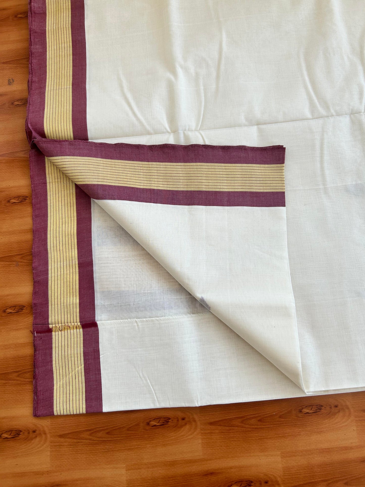 25% Discount KaithariKada Handloom Unakkupaav Balaramapuram Kerala Saree for Women - 100% Pure Cotton - 4.25 inch Gold Kasav & Maroon Stripes Kara - 5 KK7001 ABH
