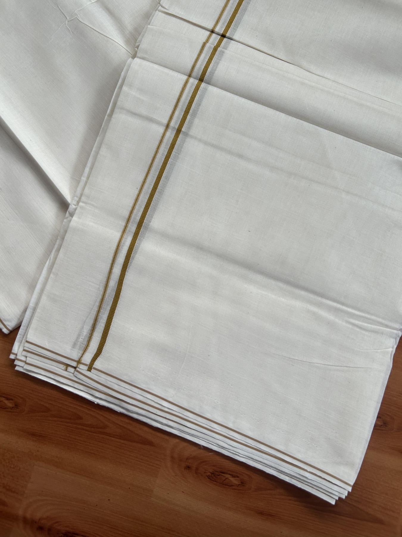 20% Discount! KaithariKada Balaramapuram 100% Cotton Double Off white - (Unbleached) - Mundu/Dhoti-100x80 - 0.3 cm Yellowish Brown Thin Kara 4.17 mtr (8.91 Muzham) - 89 KK5382 VIN
