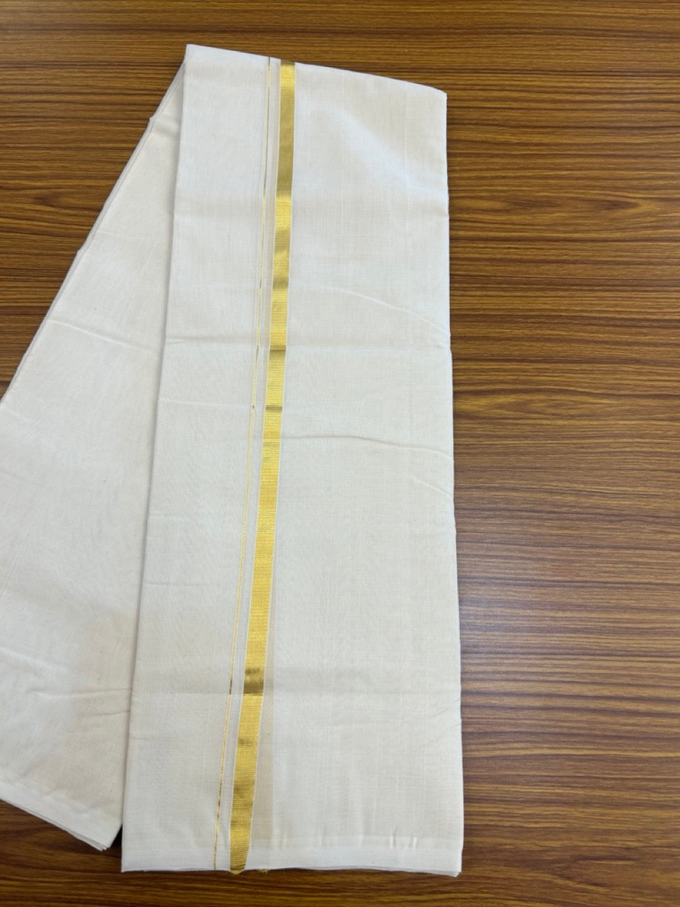 25% Discount! KaithariKada Handloom Millpaav Balaramapuram - Cotton Double Mundu/Dhoti Off white (Unbleached) - 80x90 - 1.5 cm Kasav Kara 3.60 meter (8 Muzham) - 59 KK5256 RAM