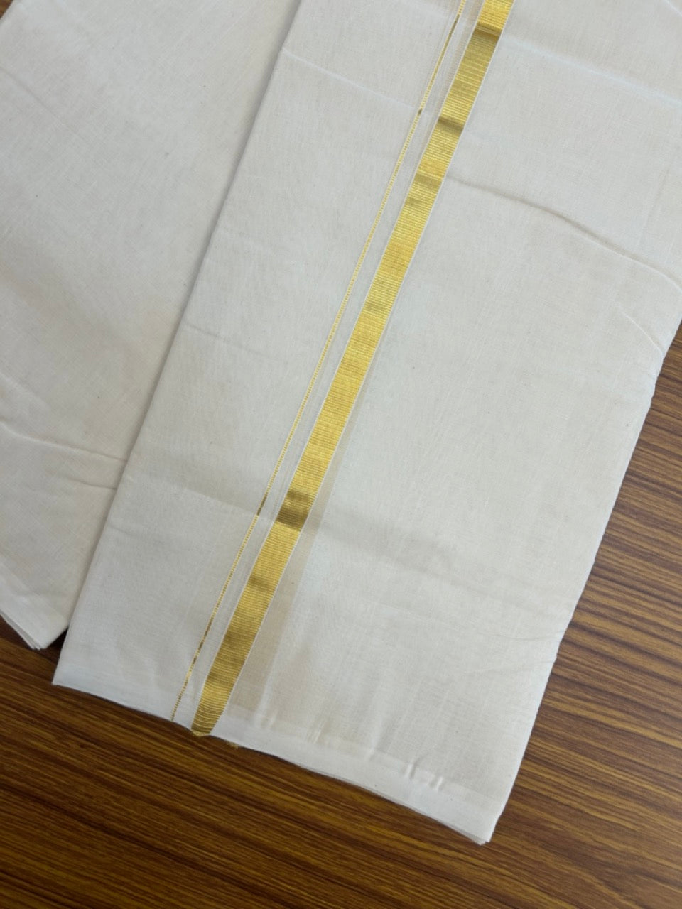 25% Discount! KaithariKada Handloom Millpaav Balaramapuram - Cotton Double Mundu/Dhoti Off white (Unbleached) - 80x90 - 1.5 cm Kasav Kara 3.60 meter (8 Muzham) - 59 KK5256 RAM