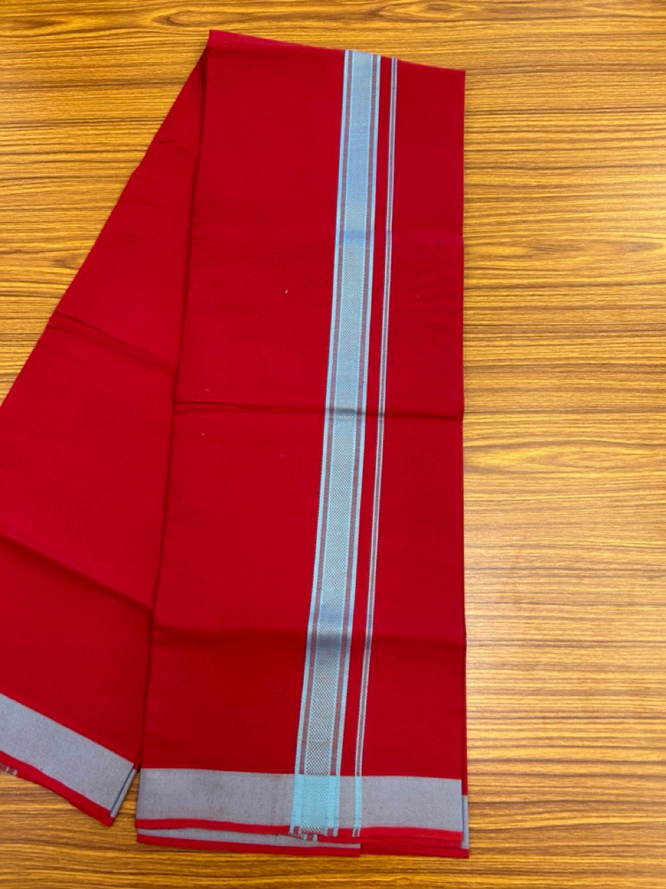 19% Discount!!! Kaitharikada - Single Kaily / Lungi - 1.25 inch Light Blue Pattern striped kara with Dark Maroon colour body (2 meter / 4 muzham) - 53 KK8035 GAN