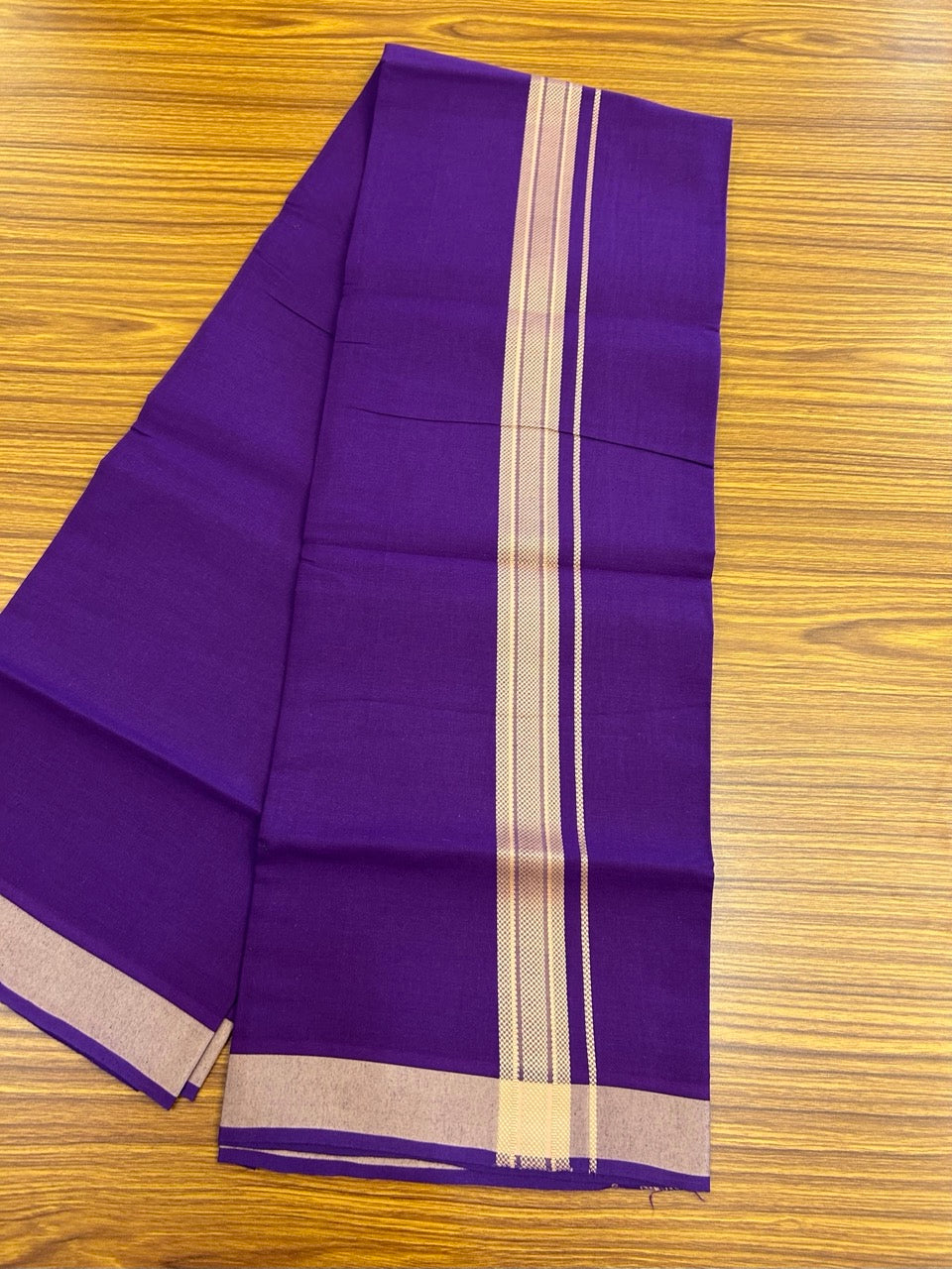 19% Discount!!! Kaitharikada - Single Kaily / Lungi - 1.25 inch Sand Brown Pattern striped kara with Deep Violet colour body (2 meter / 4 muzham) - 47 KK8035 GAN