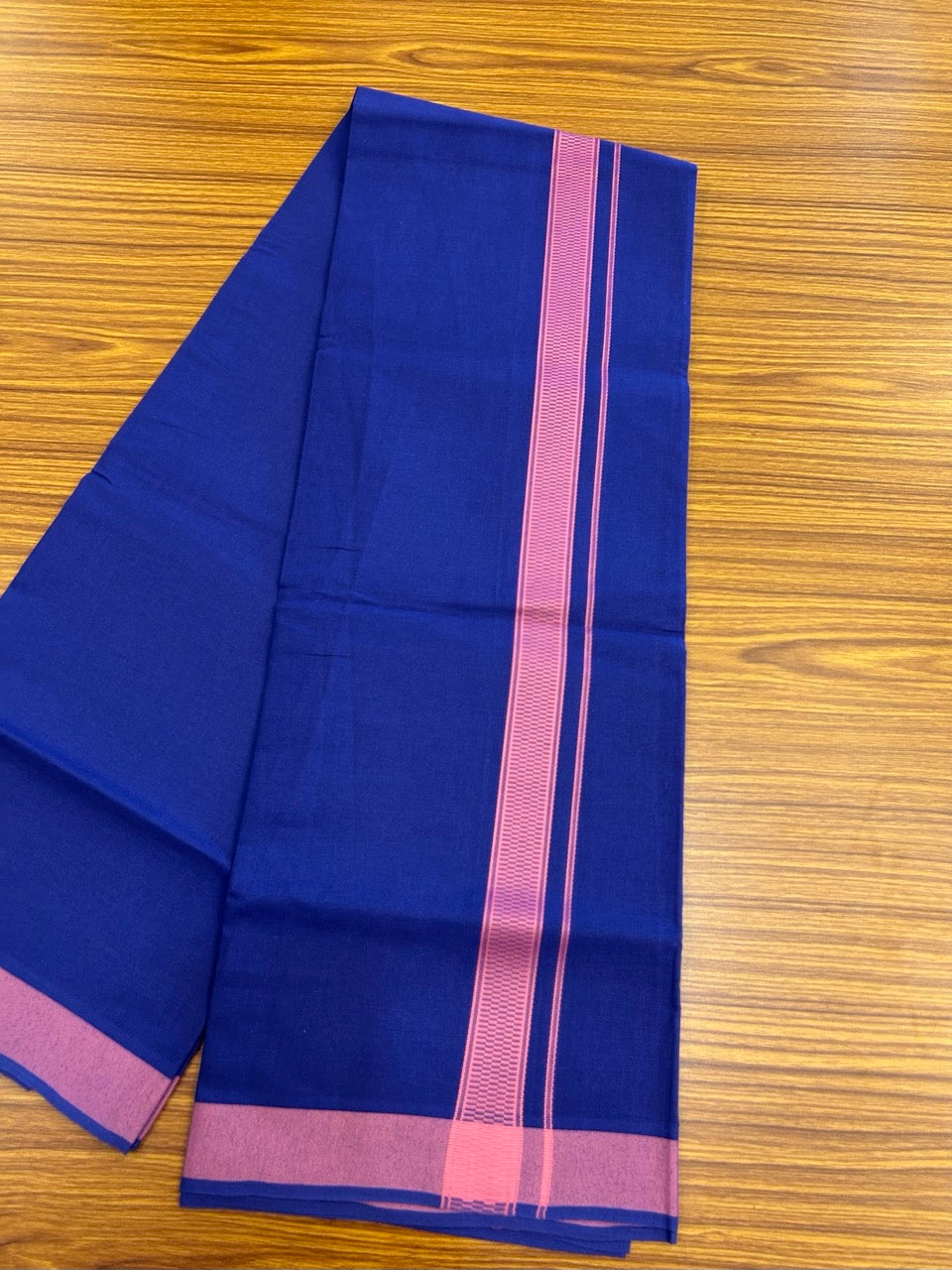 19% Discount!!! Kaitharikada - Single Kaily / Lungi - 1.25 inch Pink Pattern striped kara with Dark royal Blue colour body (2 meter / 4 muzham) - 49 KK8035 GAN
