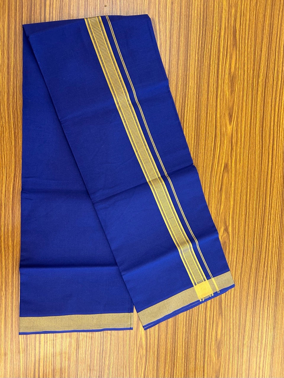 19% Discount!!! Kaitharikada - Single Kaily / Lungi - 1.25 inch Old Gold yellow Pattern striped kara with Dark royal Blue colour body (2 meter / 4 muzham) - 50 KK8035 GAN
