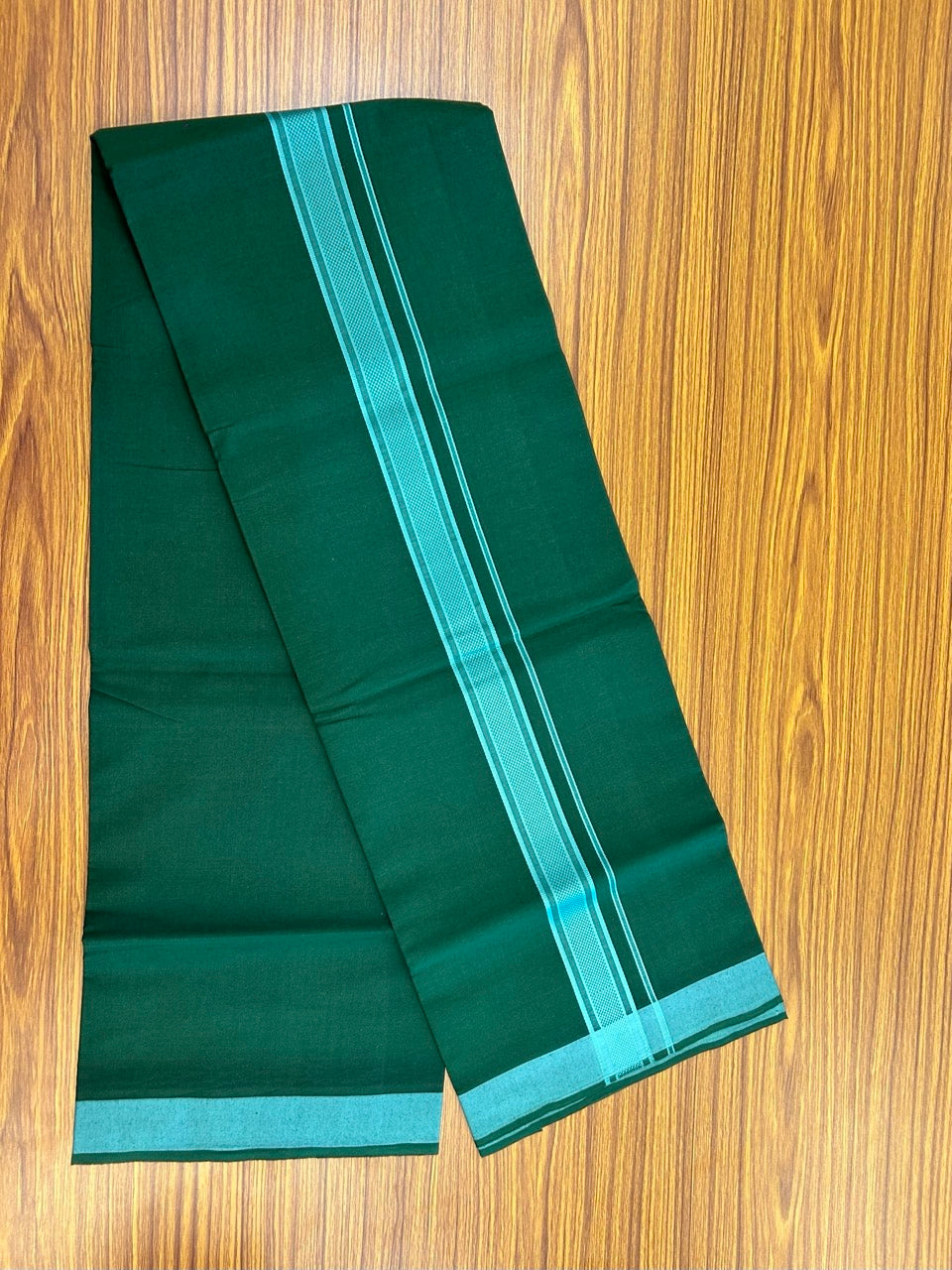 19% Discount!!! Kaitharikada - Single Kaily / Lungi - 1.25 inch Turquoise Green Pattern striped kara with Bottle Green colour body (2 meter / 4 muzham) - 44 KK8035 GAN