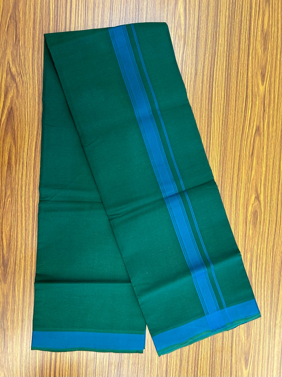 19% Discount!!! Kaitharikada - Single Kaily / Lungi - 1.25 inch Peacock Blue Pattern striped kara with Bottle Green colour body (2 meter / 4 muzham) - 43 KK8035 GAN