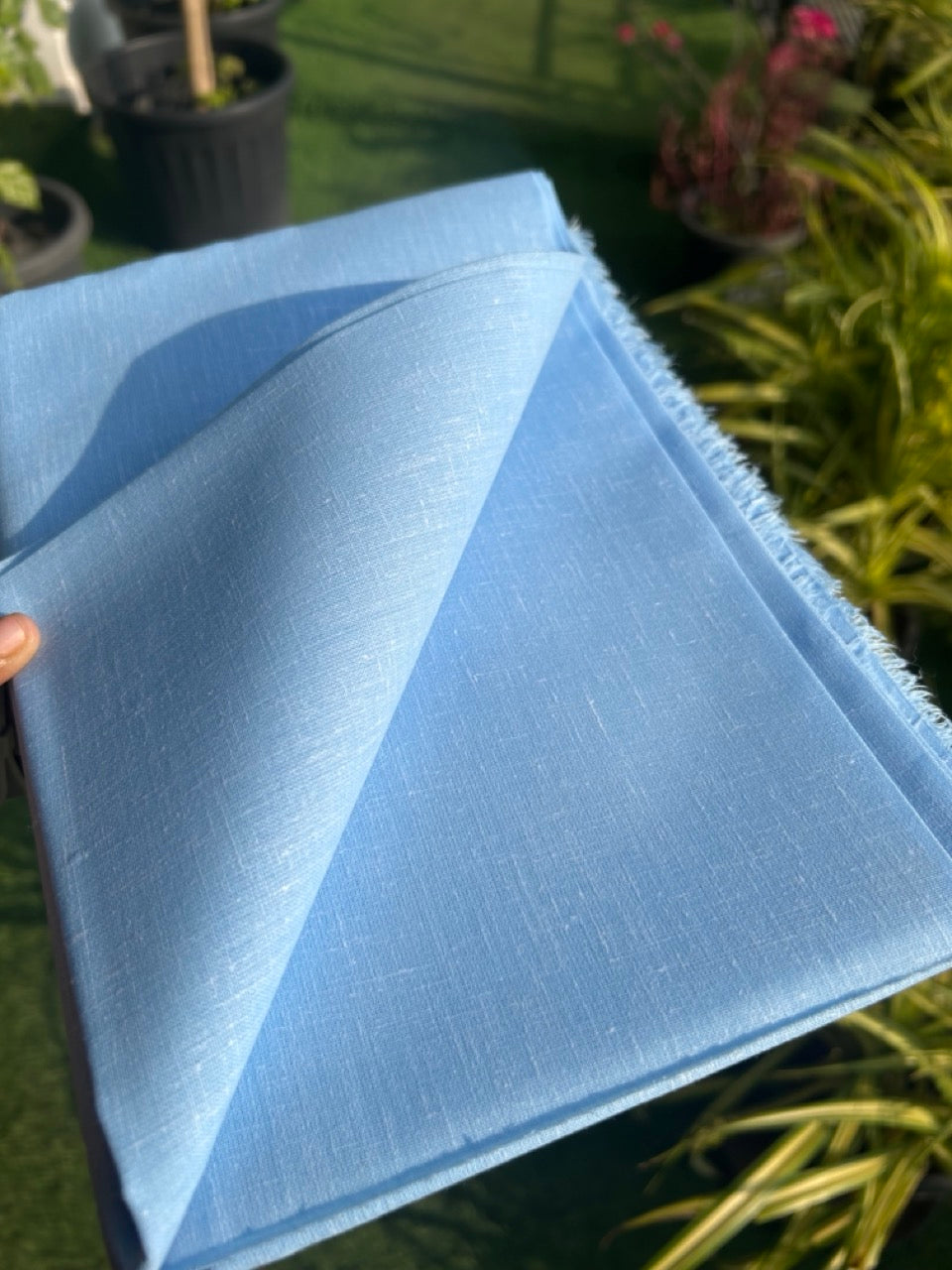 NEW! Kaitharikada - LINEN TOUCH (cotton) Shirt Material - Baby blue 200x150(cm) (₹ 300 per meter) - 1KK7005MKS