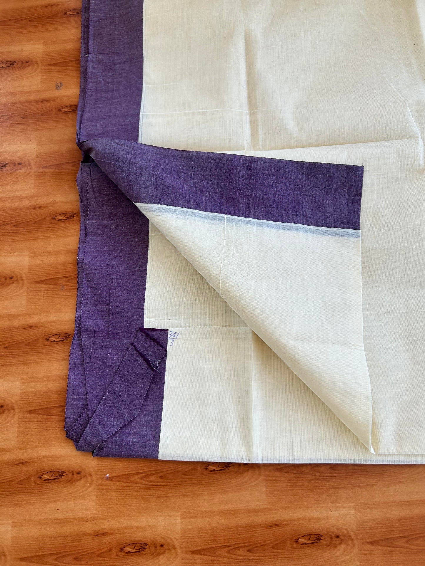 25% Discount! Kaitharikada Kerala Traditional Saree Off white- Mixed Cotton Saree - 3 Inch Pallu - Dark Purple Kara - 48 KK7000 PMC