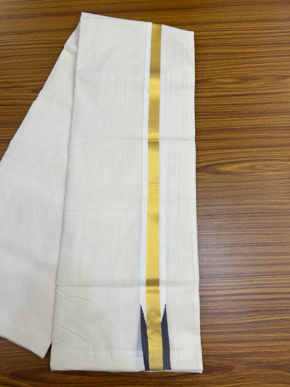 25% Discount ! KaithariKada Handloom Unakkupaav Balaramapuram - Cotton Off White (Unbleached) Double Mundu/Dothi - 80x90 - 1.5 inch Puliyilakkara Kasavu Dark Ash Grey chutty 3.85 mtr (8 muzham) - 107 KK5256 RAM