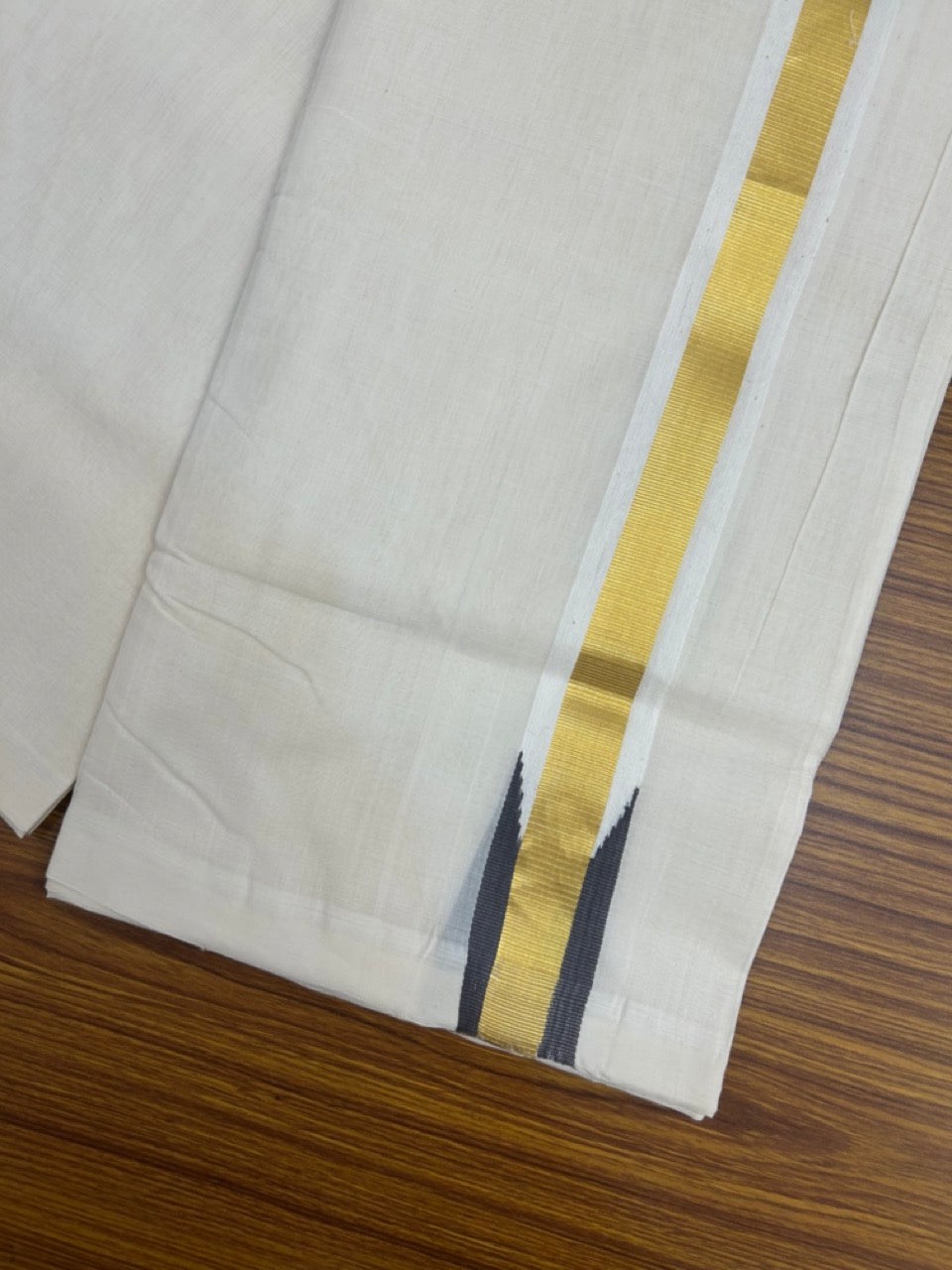 25% Discount ! KaithariKada Handloom Unakkupaav Balaramapuram - Cotton Off White (Unbleached) Double Mundu/Dothi - 80x90 - 1.5 inch Puliyilakkara Kasavu Dark Ash Grey chutty 3.85 mtr (8 muzham) - 107 KK5256 RAM