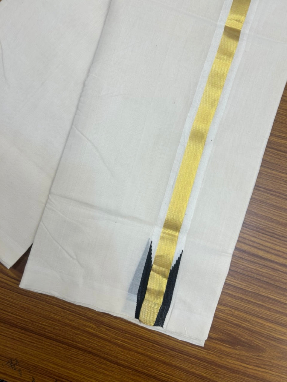 25% Discount ! KaithariKada Handloom Unakkupaav Balaramapuram - Cotton Off White (Unbleached) Double Mundu/Dothi - 80x90 - 1.5 inch Puliyilakkara Kasavu Black chutty 3.85 mtr (8 muzham) - 106 KK5256 RAM