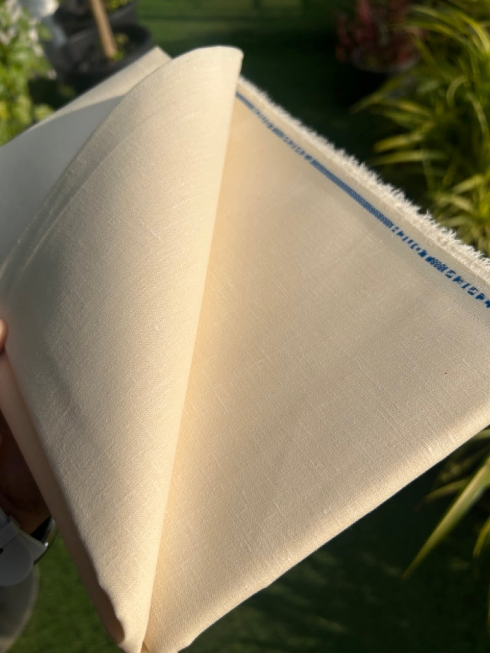 NEW! Kaitharikada - LINEN TOUCH (cotton) Shirt Material - Cream 200x150(cm) (₹ 300 per meter) - 5KK7005MKS