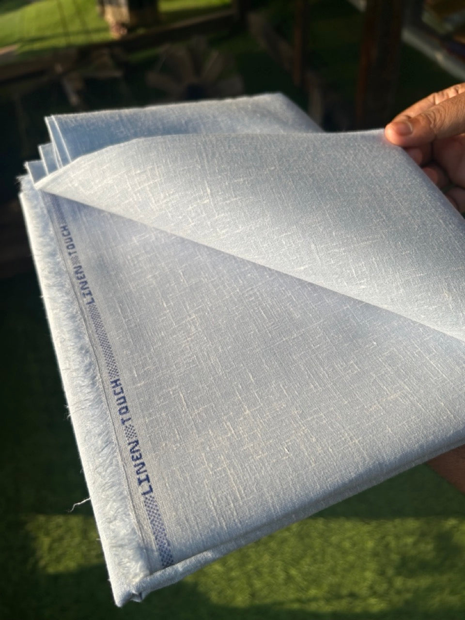 NEW! Kaitharikada - LINEN TOUCH (cotton) Shirt Material - Light blue grey 200x150(cm) (₹ 300 per meter) - 8KK7005MKS