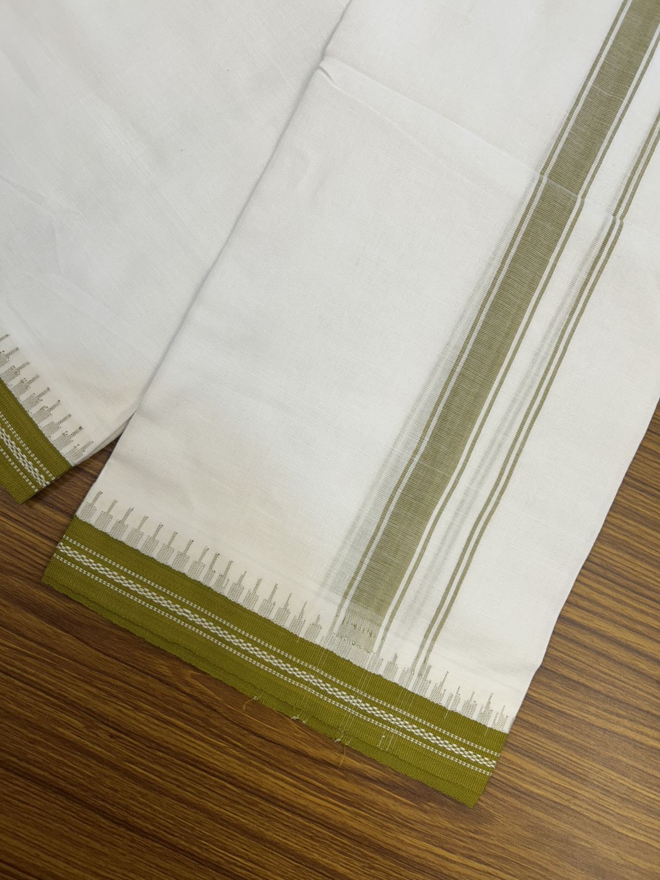 Premium Kathar Type Mercerised Pure Cotton Single Mundu Kaitharikada Special - Kaily / Lungi - 60s - 1 inch Yellowish Brown Striped kara White Body Kuppadam Border (2 meter / 4 muzham) - 1 KK5316 MR