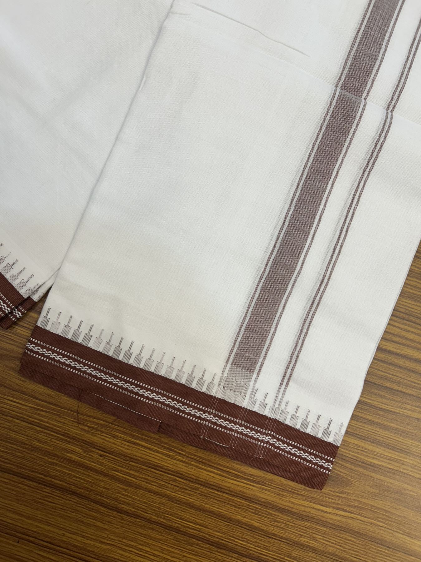 Premium Kathar Type Mercerised Pure Cotton Single Mundu Kaitharikada Special - Kaily / Lungi - 60s - 1 inch Dark Brick Red Striped kara White Body Kuppadam Border (2 meter / 4 muzham) - 7 KK5316 MR