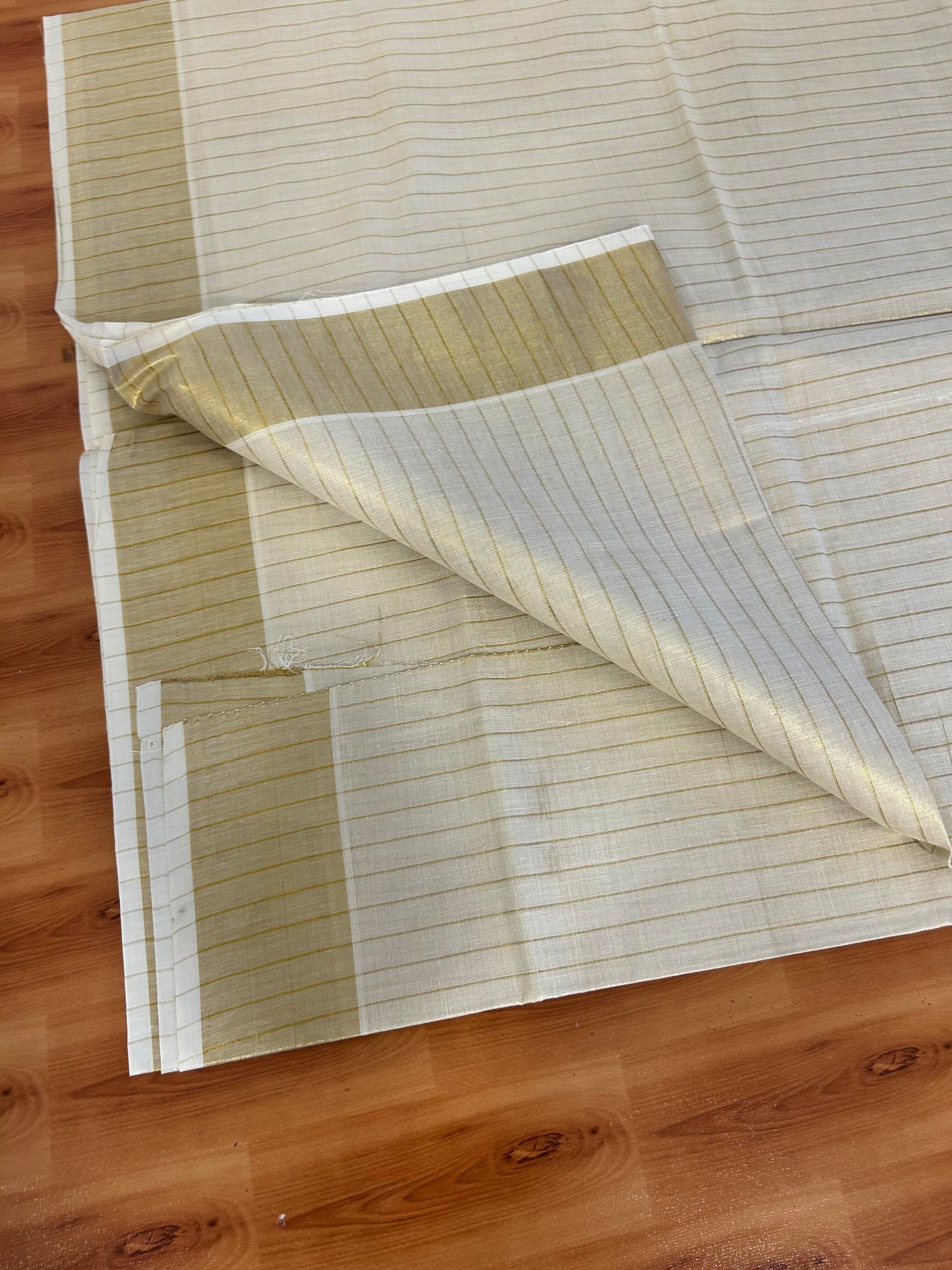25% Discount! Kaitharikada Kerala Traditional Saree Off white- Mixed Cotton Kasav Saree - 3 Inch Pallu - Gold Kasav Kara & Check Design Tissue Body - 52 KK7000 PMC