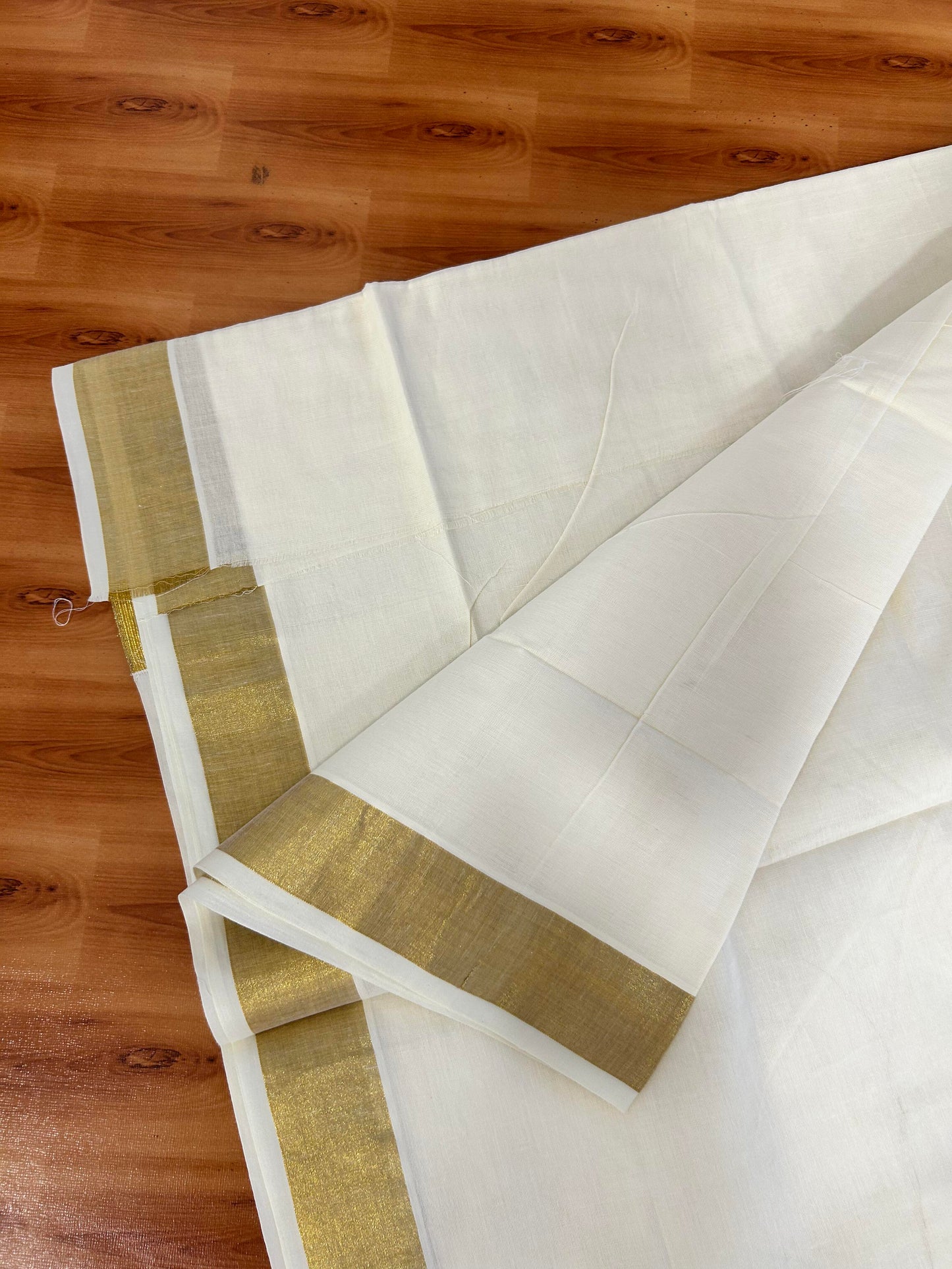 25% Discount! Kaitharikada Kerala Traditional Saree Off white- Mixed Cotton Kasav Saree - 2 Inch Pallu - Gold Kasav Kara - 54 KK7000 PMC