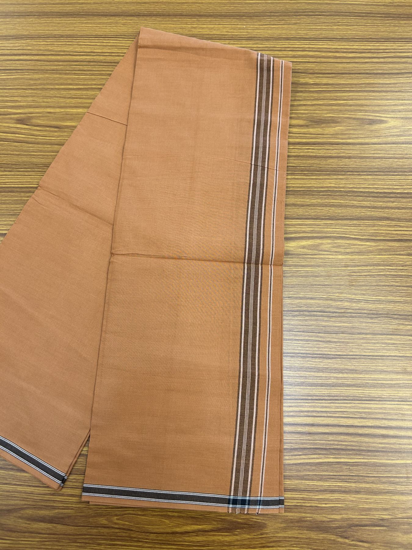 Kavi mund Pure Cotton - Single Mundu Kaitharikada Special - Kaily / Lungi - 60s - 1 inch Black shaded white striped kara with Kavi Body 1.90 mtr (4 muzham) - 12 KK5317 KUT