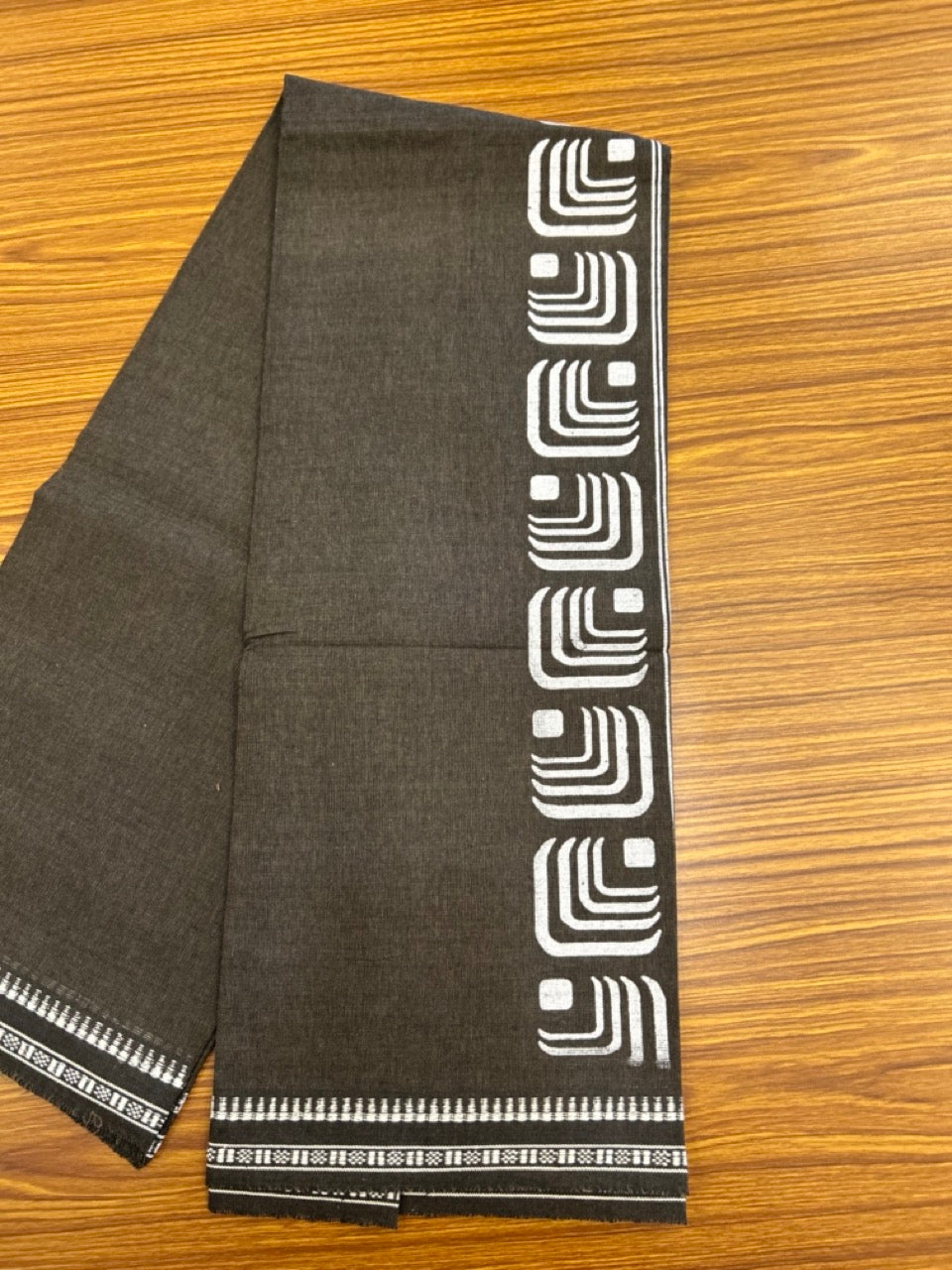 Kaitharikada - Polyster + Cotton - 20s twisted - Single Kaily / Lungi - 2.5 inch White Printed Kuppadam Border with Dark Brown colour body (2 meter / 4 muzham) - 80 KK8035 GAN