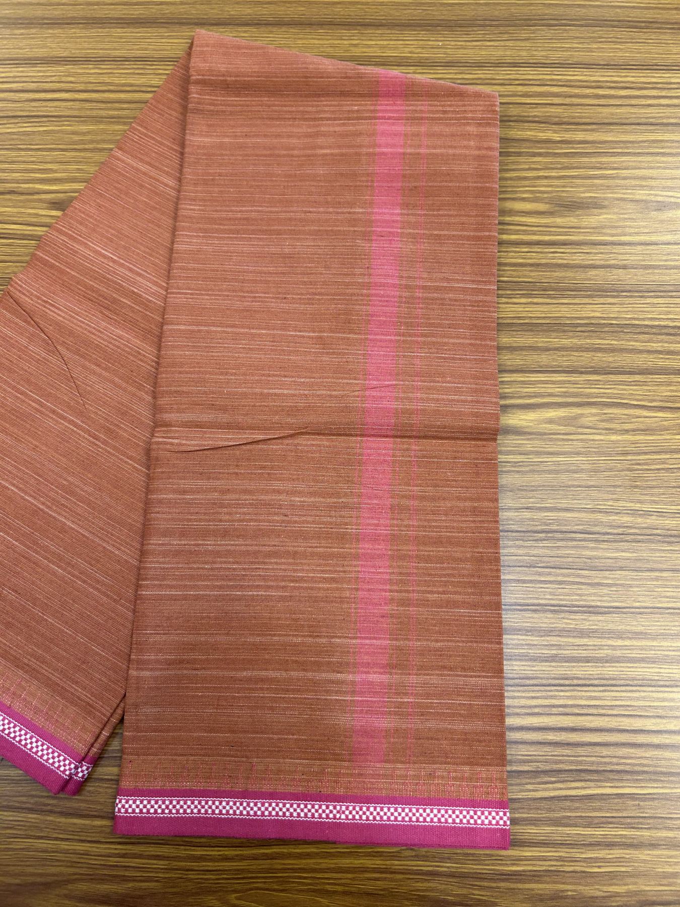 Premium Kathar Type Kavi mund Pure Cotton - Single Mundu Kaitharikada Special - Kaily / Lungi - 60s - 1.25 inch Dark Pink Striped kara with Kavi Body Kuppadam Border 2.25 mtr (4.82 muzham) - 8 KK5317 KUT