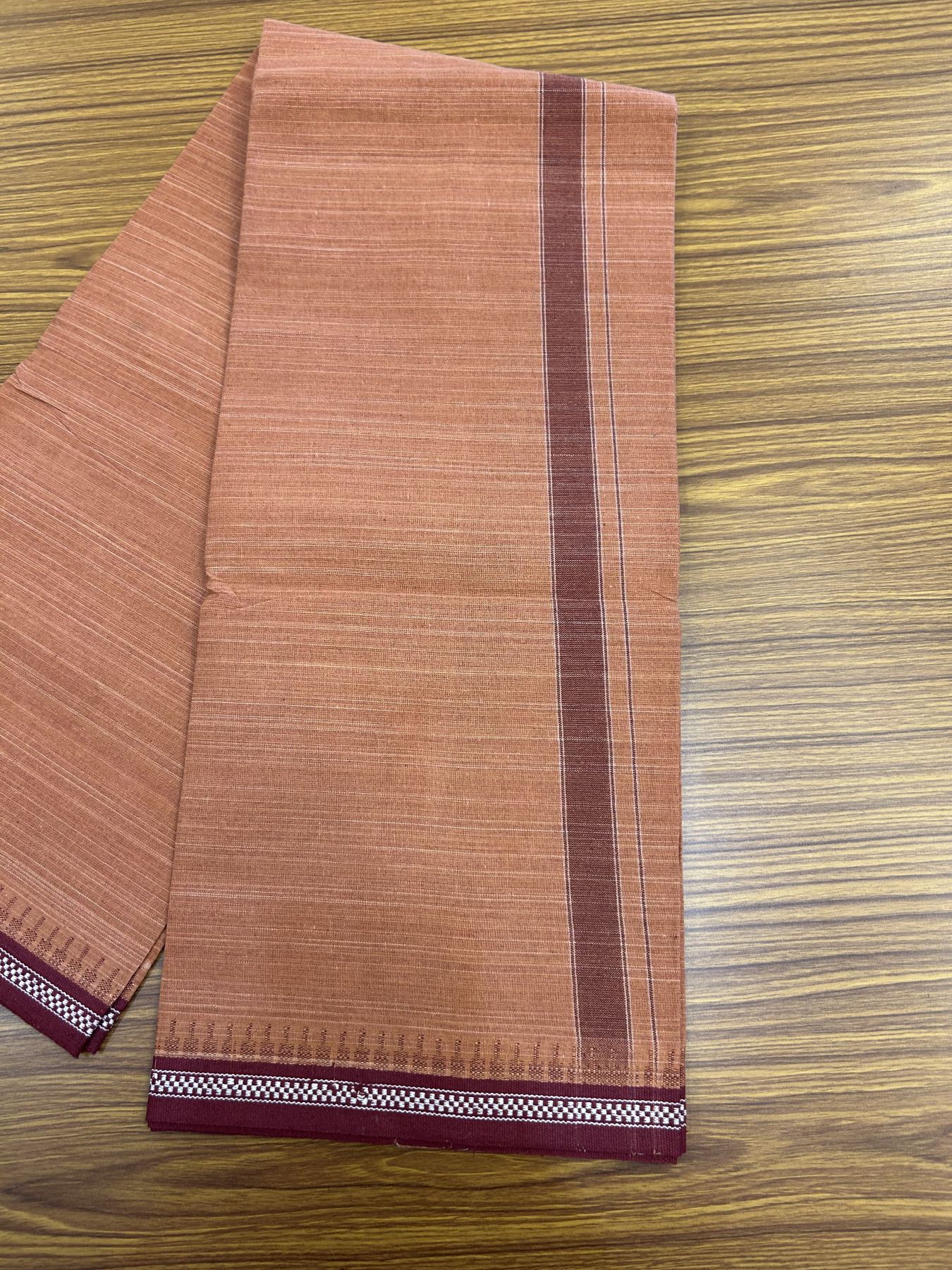 Premium Kathar Type Kavi mund Pure Cotton - Single Mundu Kaitharikada Special - Kaily / Lungi - 60s - 1 inch Maroon Striped kara with Kavi Body Kuppadam Border 2.25 mtr (4.82 muzham) - 7 KK5317 KUT