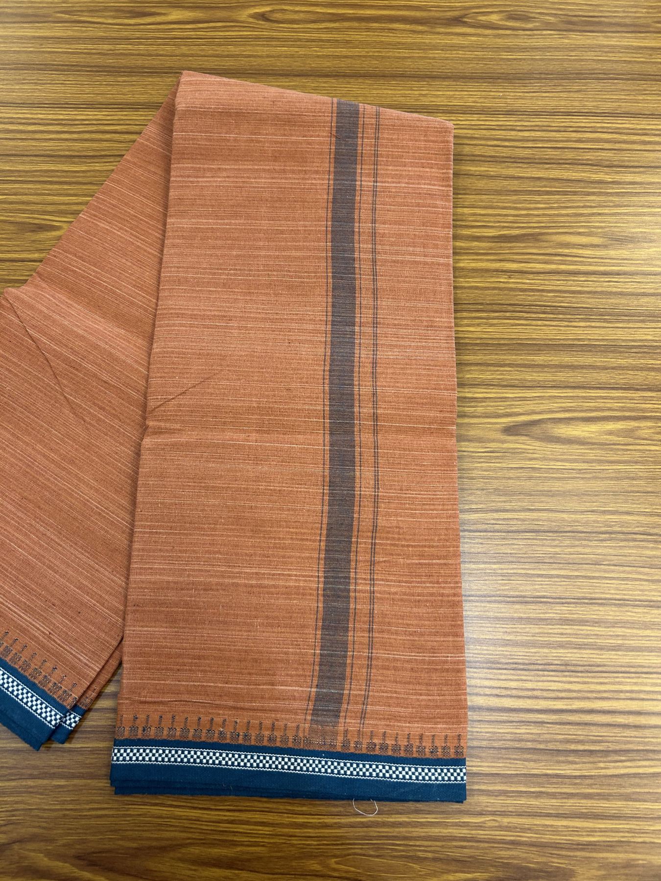 Premium Kathar Type Kavi mund Pure Cotton - Single Mundu Kaitharikada Special - Kaily / Lungi - 60s - 1.25 inch Peacock Blue Striped kara with Kavi Body Kuppadam Border 2.25 mtr (4.82 muzham) - 6 KK5317 KUT