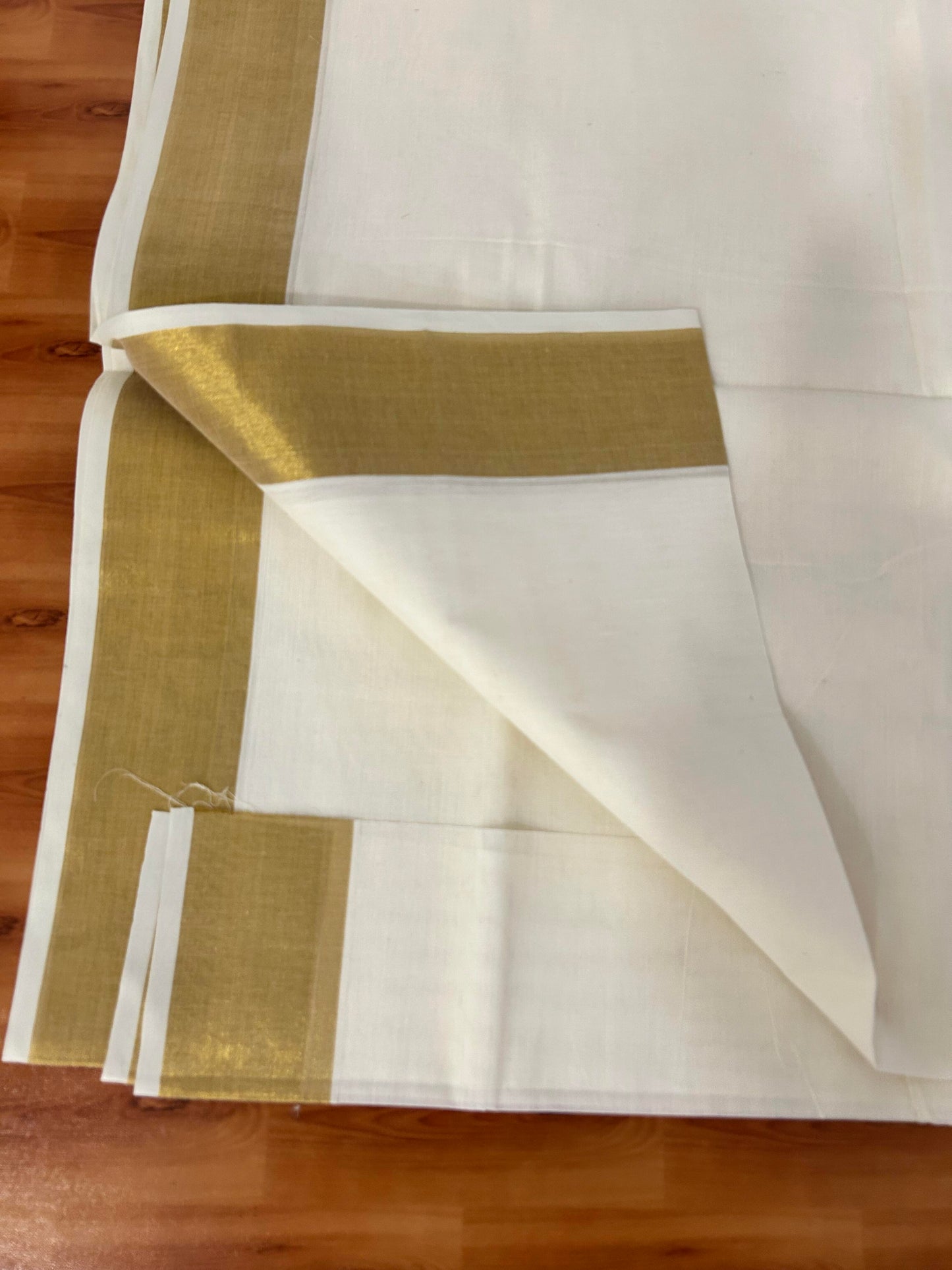 25% Discount! Kaitharikada Kerala Traditional Saree Off white- Mixed Cotton Kasav Saree - 3 Inch Pallu - Gold Kasav Kara - 57 KK7000 PMC