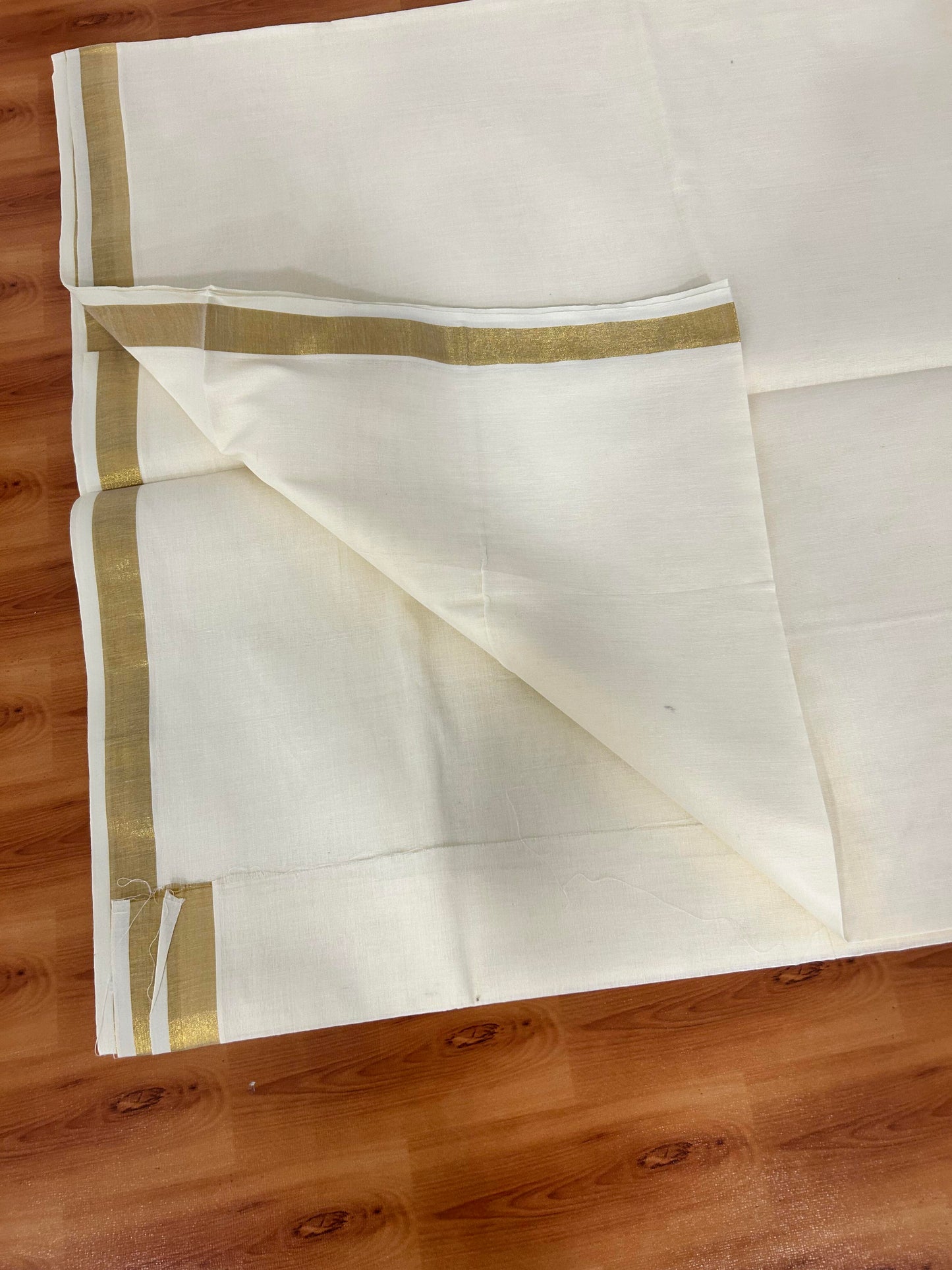 25% Discount! Kaitharikada Kerala Traditional Saree Off white- Mixed Cotton Kasav Saree - 1 Inch Pallu - Gold Kasav Kara - 58 KK7000 PMC