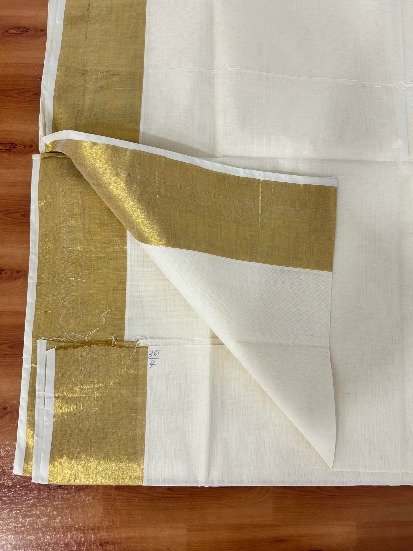 25% Discount! Kaitharikada Kerala Traditional Saree Off white- Mixed Cotton Kasav Saree - 4 Inch Pallu - Gold Kasav Kara - 59 KK7000 PMC