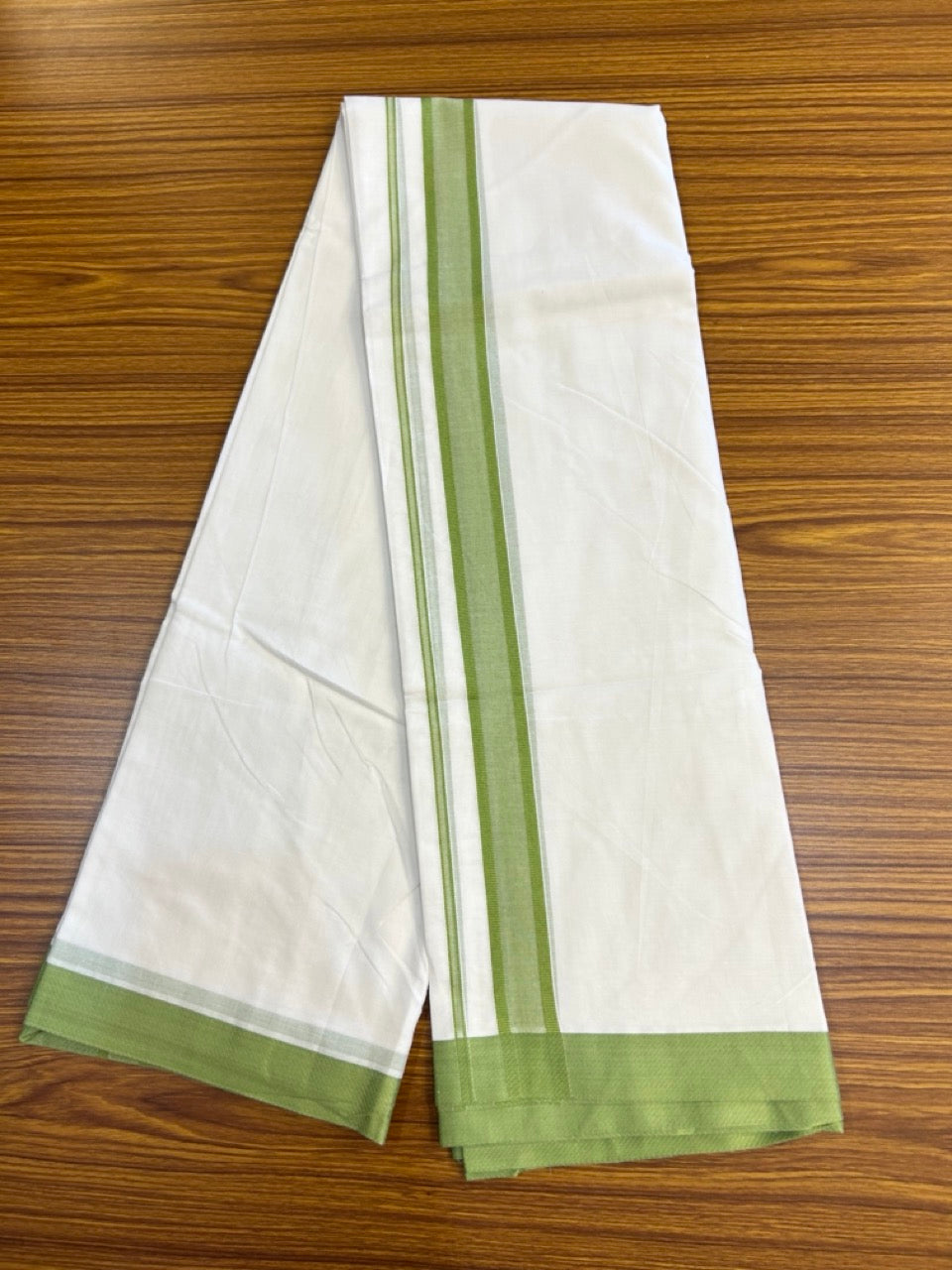 20% Discount! KaithariKada Balaramapuram 100% Mercerised Cotton Double Ultra Pure white Mundu/Dhoti - 80x80 - 1.25 inch Pista Green shaded Kara - 119 KK5251 PMC