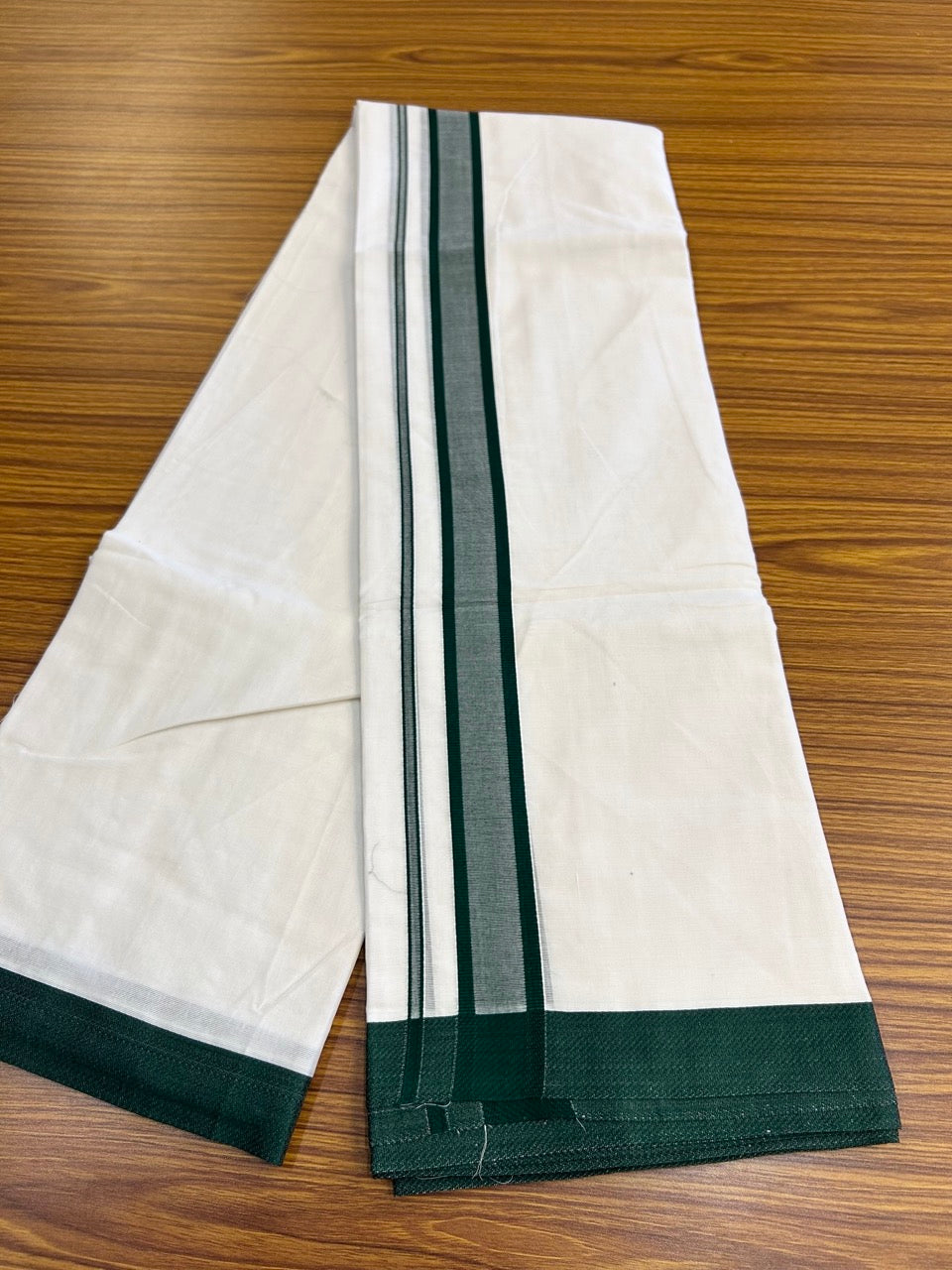 20% Discount! KaithariKada Balaramapuram 100% Mercerised Cotton Double Ultra Pure white Mundu/Dhoti - 80x80 - 1.5 inch Green shaded Kara - 121 KK5251 PMC