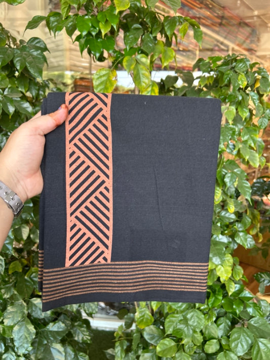 ₹239+80 (Shipping) Kaitharikada - Single Kaily / Lungi - Polyster + Cotton - 20s twisted - 2.5 inch Brown Printed with Black colour body (2 meter / 4 muzham) -  72 KK8035 GAN