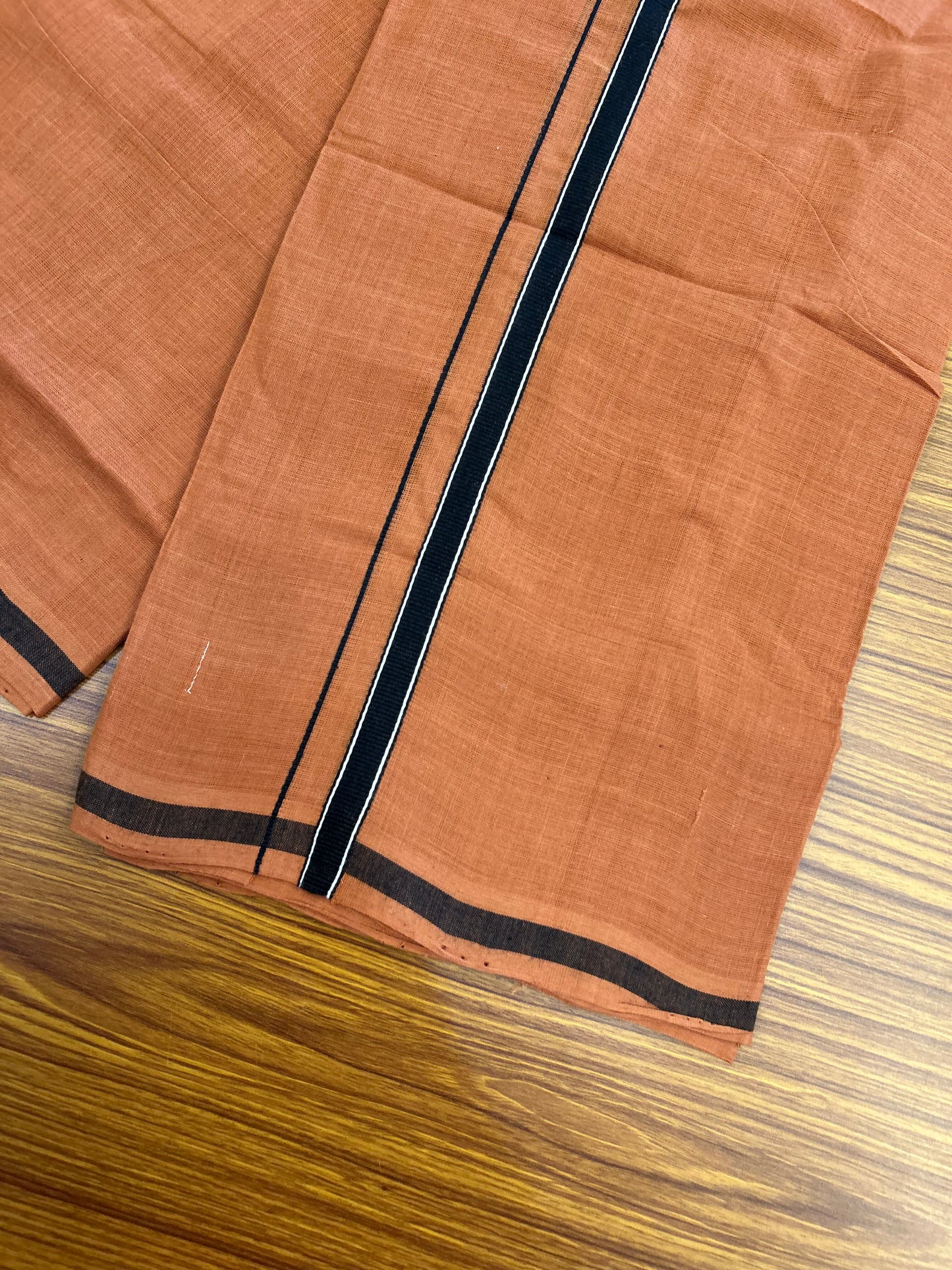 Kerala Handloom Single - 10% Discount !! KaithariKada 100% Pure Cotton - Mundu/Dhoti 2 cm Black & White Shaded Kara with Kavi colour Body - (2 meter / 4 muzham) - 7 KK8052 ELA