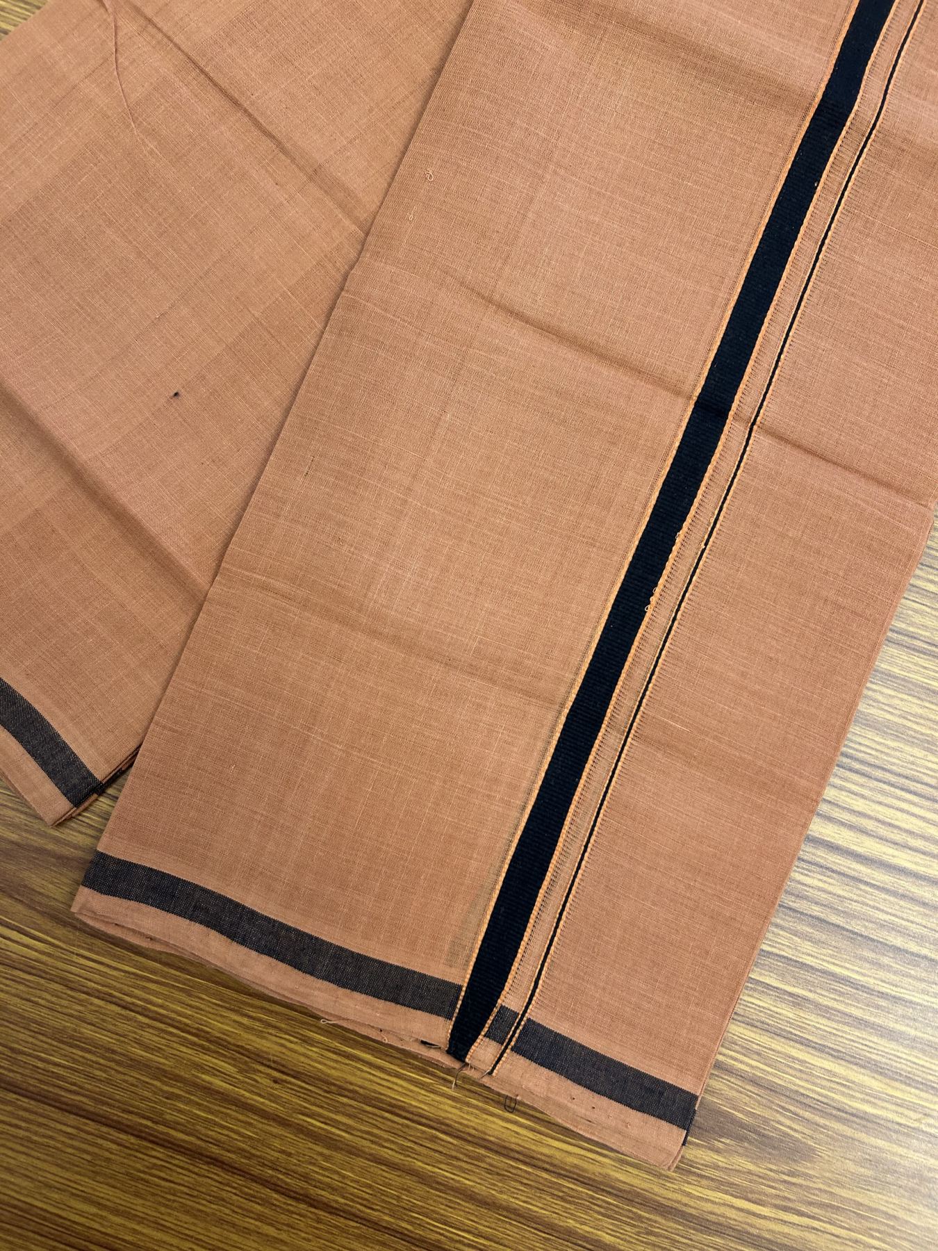 Handloom Single Hallmarked - 10% Discount ! KaithariKada 100% Pure Cotton - Mundu/Dhoti 0.5 inch Black & Brown Kara with Kavi colour Body - (2 meter / 4 muzham) - 25 KK5318 ELA