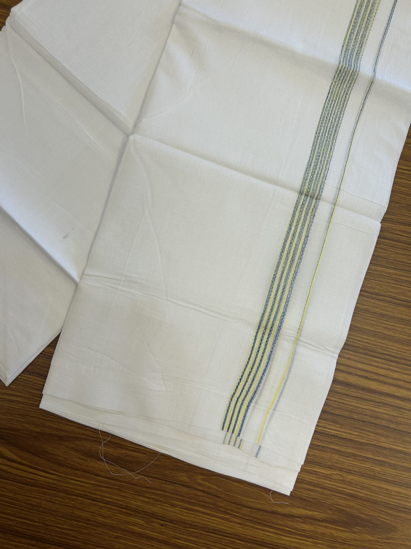 20% Discount ! Kaitharikada Balaramapuram 100% Cotton Pure White Rainbow Double Mundu/Dothi - 100x80 - 0.75 inch Fluorescent & Blue Multi colour Kara 3.80 mtr (8 muzham) - 47 KK5319 THI