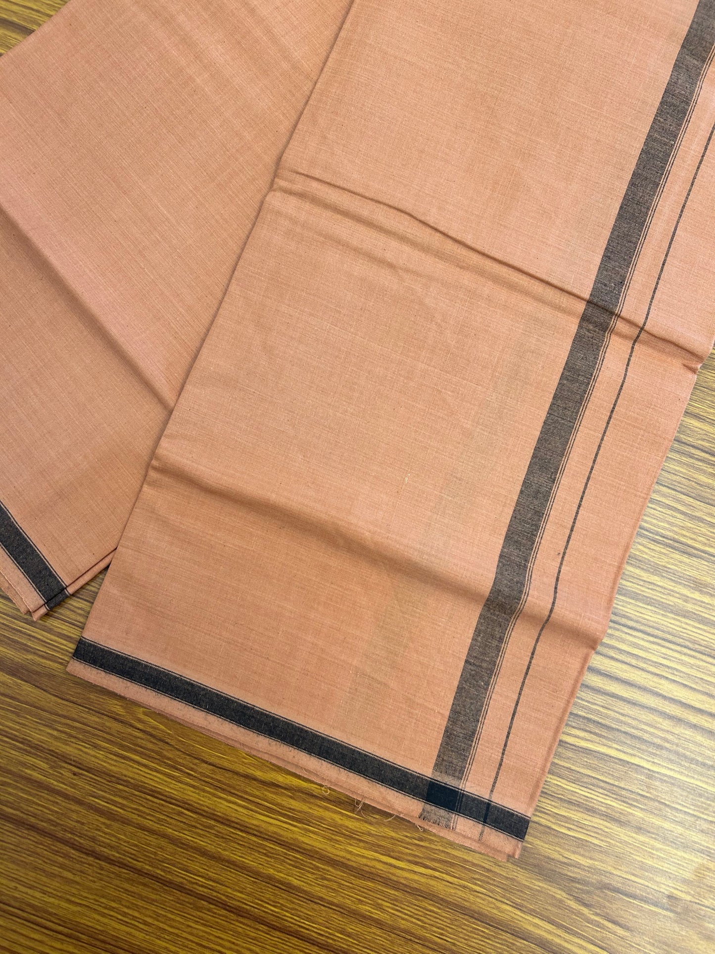 2.5 meter Special Premium Dyed Cotton Type Kavi Single Mundu Kaitharikada Special - Kaily / Lungi - 40s Warp x 40s Weft - 0.75 inch Black Striped kara with Kavi Body (5.36 muzham) - 2 KK8049 MR
