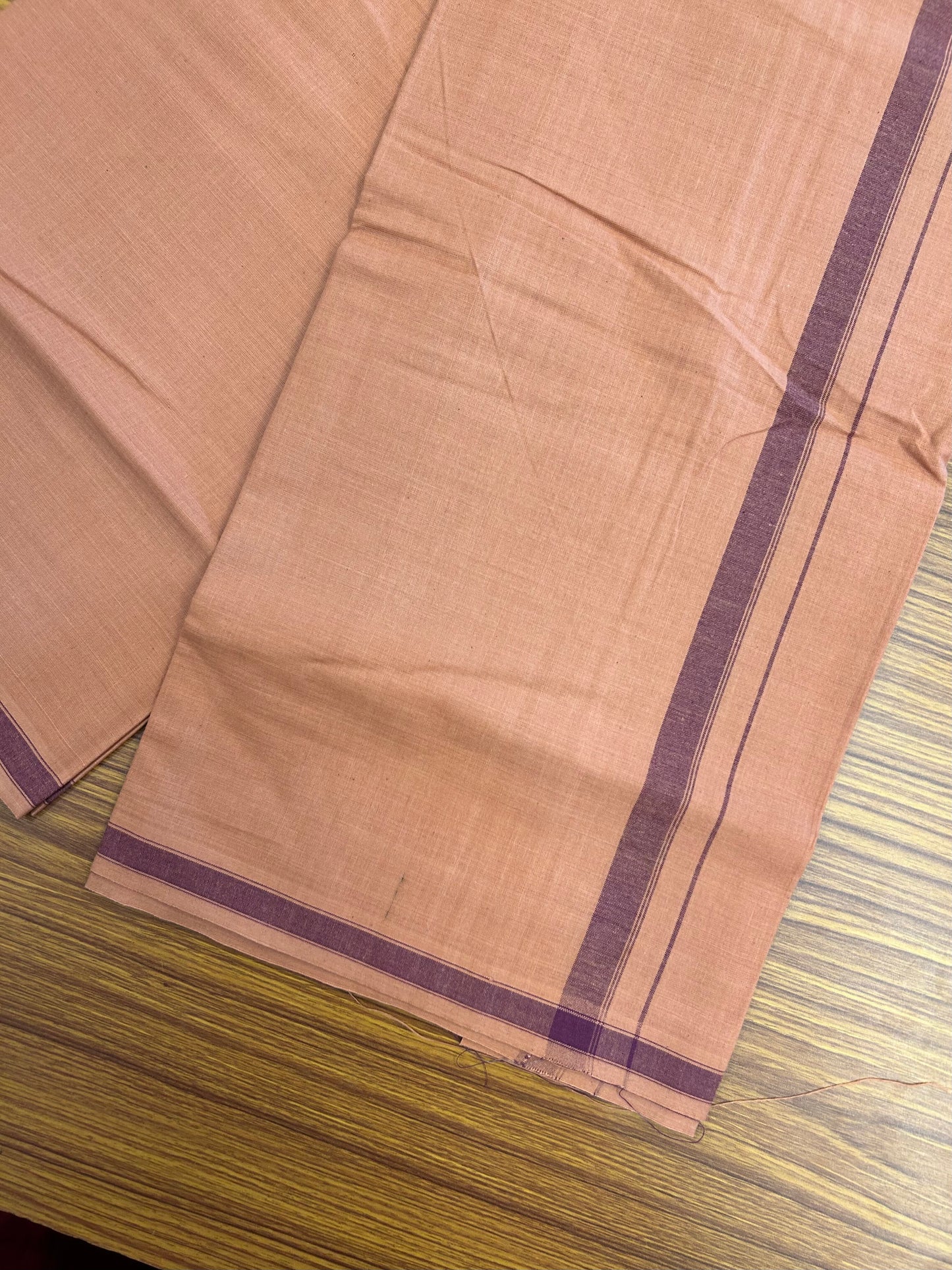 2.5 meter Special Premium Dyed Cotton Type Kavi Single Mundu Kaitharikada Special - Kaily / Lungi - 40s Warp x 40s Weft - 0.75 inch Maroon Striped kara with Kavi Body (5.36 muzham) - 3 KK8049 MR