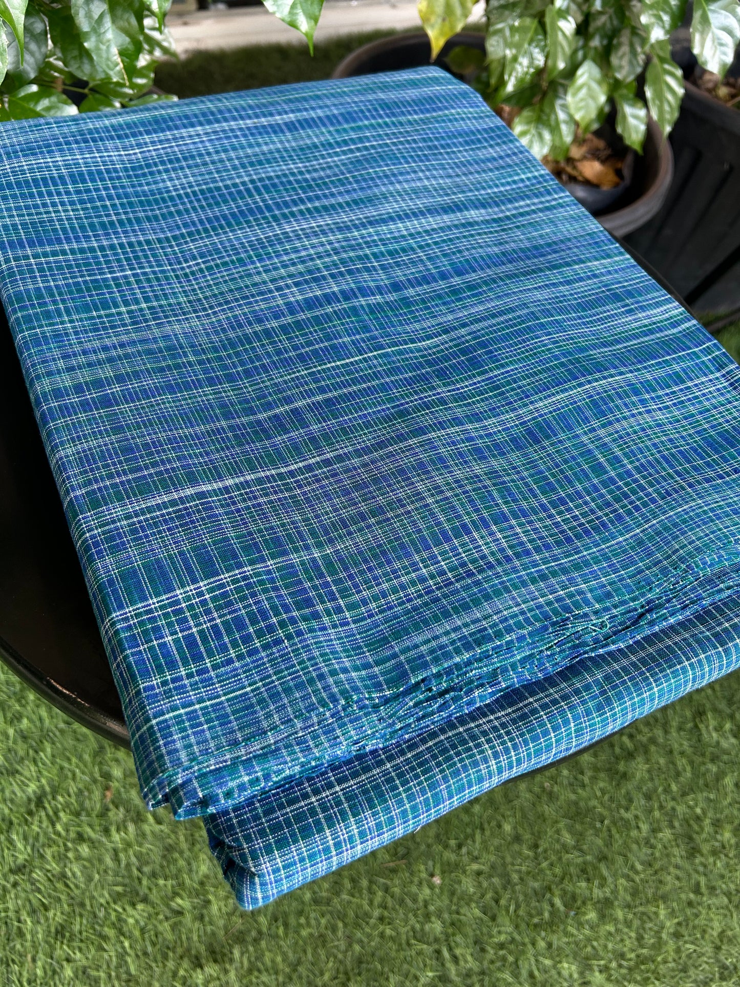 Handloom Khadi - Original Kerala Cotton Material - Kaitharikada Exclusive Product - Dark Blue & Peacock Green colour Shirt Material 2.5x1.27(m) (₹ 649 per meter) - 2 KK7011 ELA