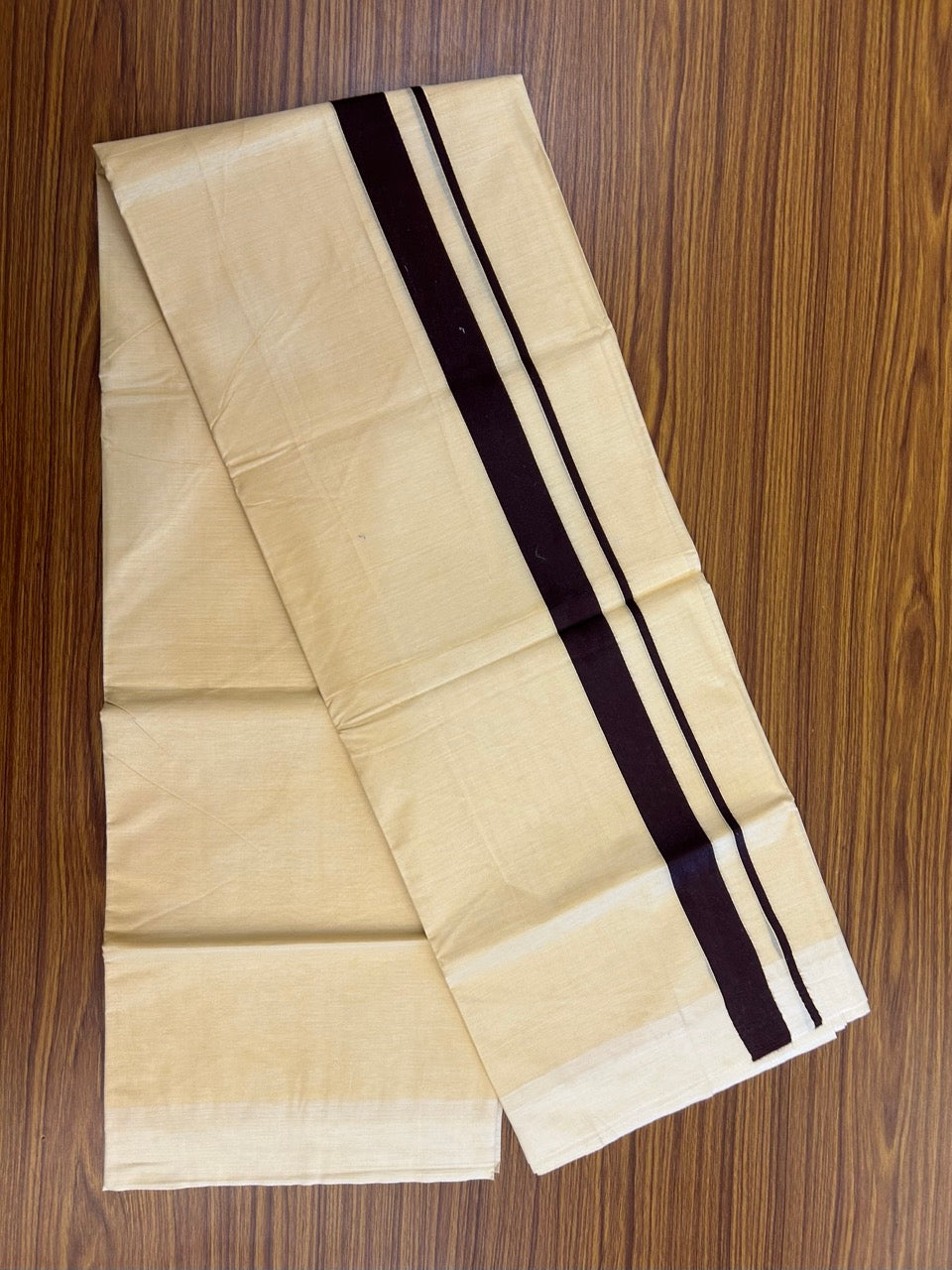 Kannur Yellow Dhoti - 20% Discount! KaithariKada Balaramapuram Double Mundu/Dhoti - Pure Cotton - 80x90 - Kannur Yellow colour Body 1.25 Inch Dark Brown kara - 4 mtr - 3 KK5281 GAN