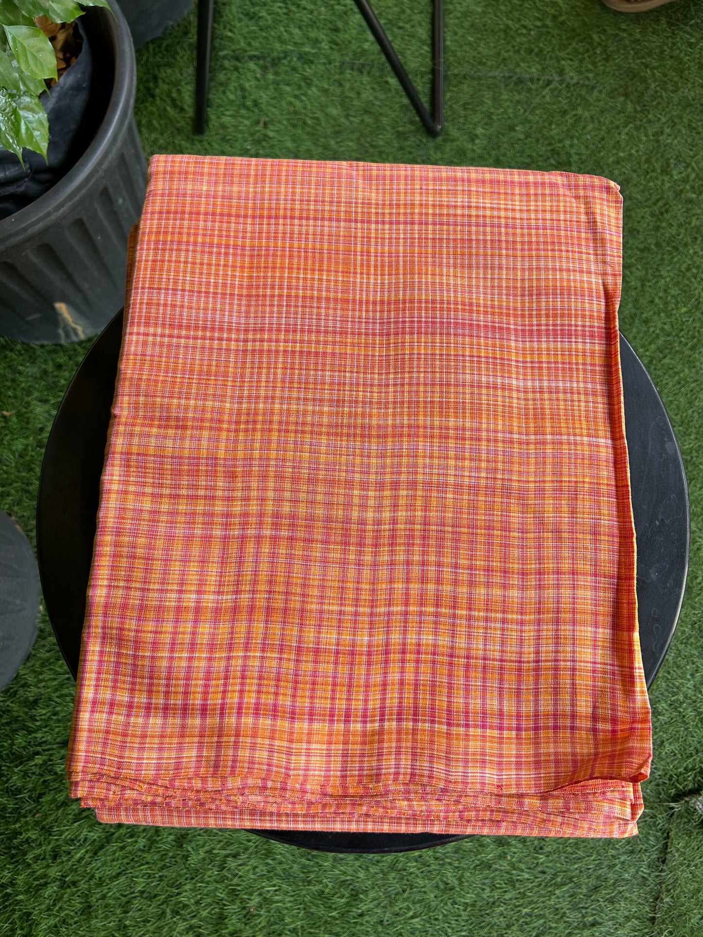 Handloom Khadi - Original Kerala Cotton Material - Kaitharikada Exclusive Product - Orange & Magenta colour Shirt Material 2.5x1.27(m) (₹ 649 per meter) - 1 KK7011 ELA
