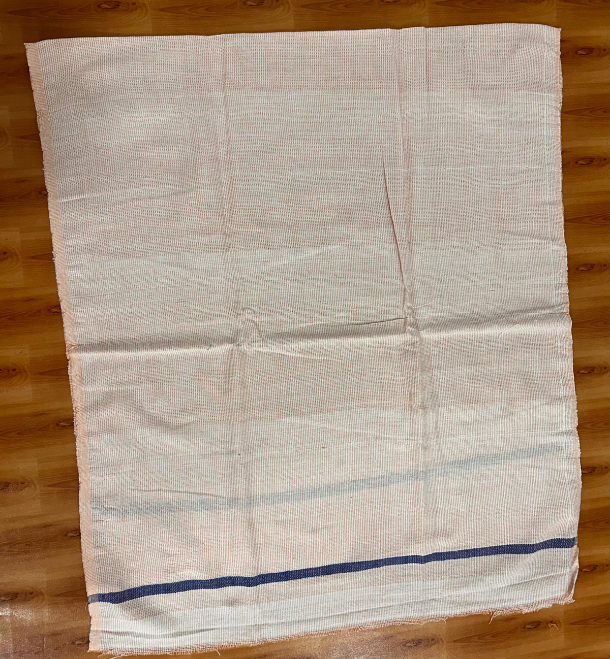 Kaitharikada - Handloom Pure Cotton Kerala Towel - Thorthu - (20x20s) - Pale Orange White Body & Blue Kara - 7 KK10001 KAL