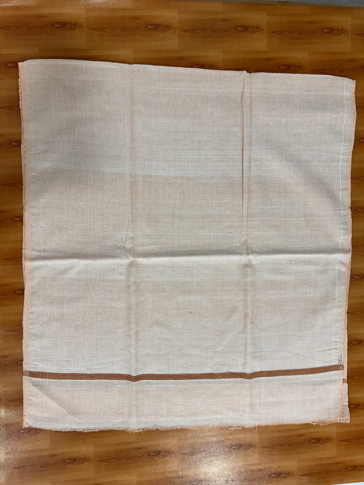 Kaitharikada - Handloom Pure Cotton Kerala Towel - Thorthu - (20x20s) - Pale Orange White Body & Brown Kara - 8 KK10001 KAL