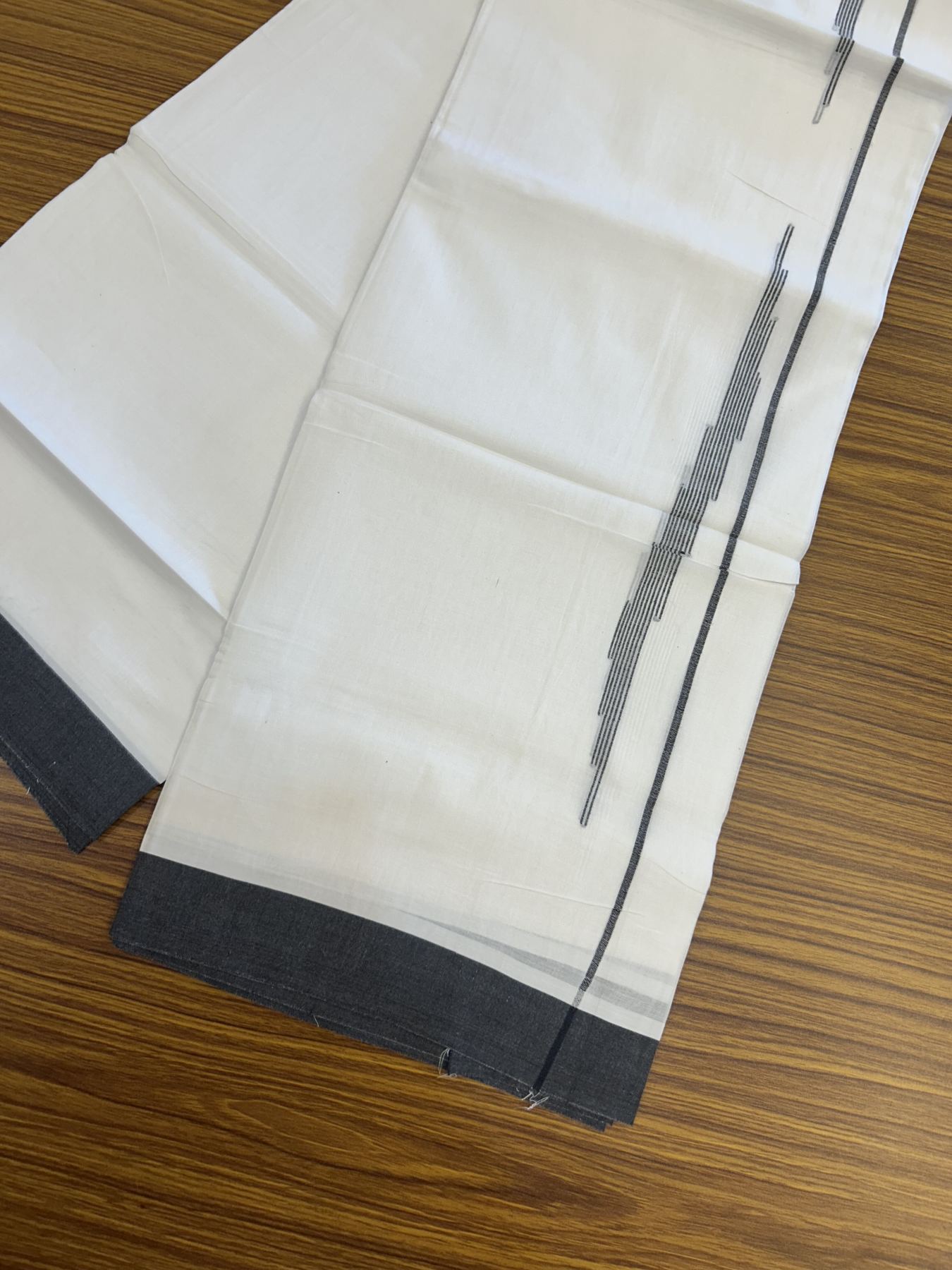 20% Discount ! Kaitharikada Balaramapuram 100% Cotton Pure White Double Mundu/Dothi - 100x80 - 0.75 inch Black Stripes Design Kara 3.80 mtr (8 muzham) - 35 KK5319 THI