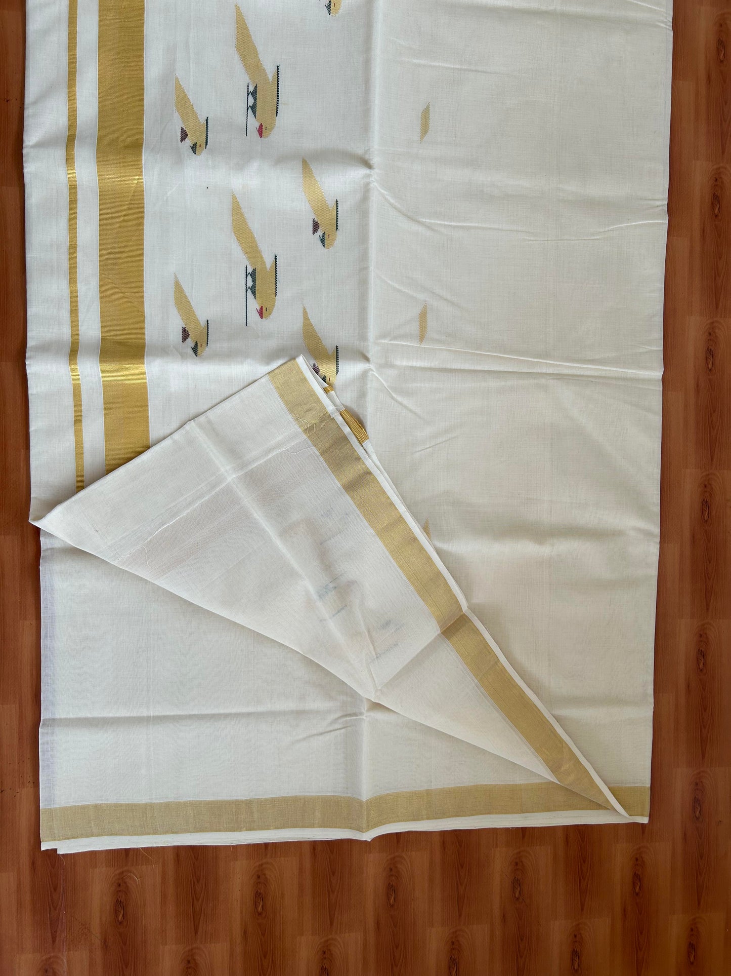 25% Discount KaithariKada Handloom Millpaav Balaramapuram Kerala Saree for Women - 100% Pure Cotton - 1.75 inch Gold Kasav Brown, Dark Green & Rani Pink Parrot Design Kara - 2 KK7158 RAV
