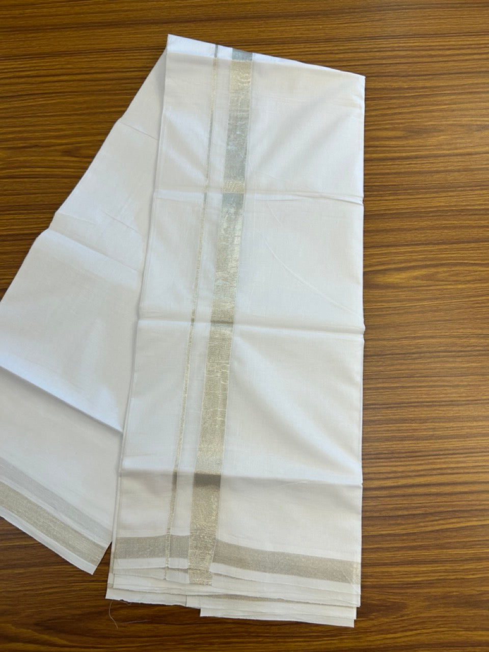 20% Discount! KaithariKada Balaramapuram 100% Cotton Double Pure White Mundu/Dhoti - 100x80 - 1 inch Silver Kasavu Kara - 3.90 Mtr (8 Muzham) - 2 KK5282 PMC