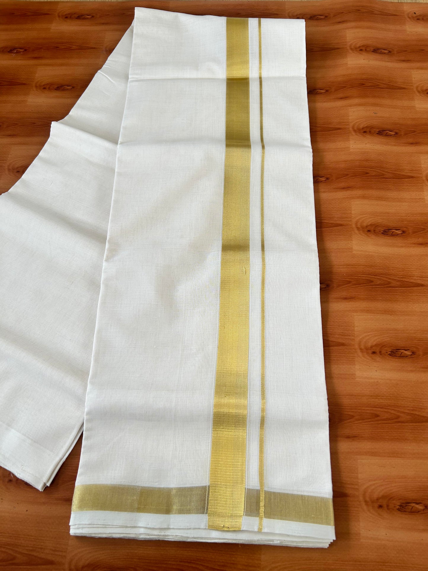 Double Mundu/Dhoti - Off White (Unbleached) - Exclusive Pure Jerry - KaithariKada Handloom Unakkupaav - 25% Discount! Kerala Handloom - Pure Cotton - 100x80 - 1.25 inch Pure Jerry Kasav Kara - 4 mtr (8.5 muzham) - 4 KK5426 ABH