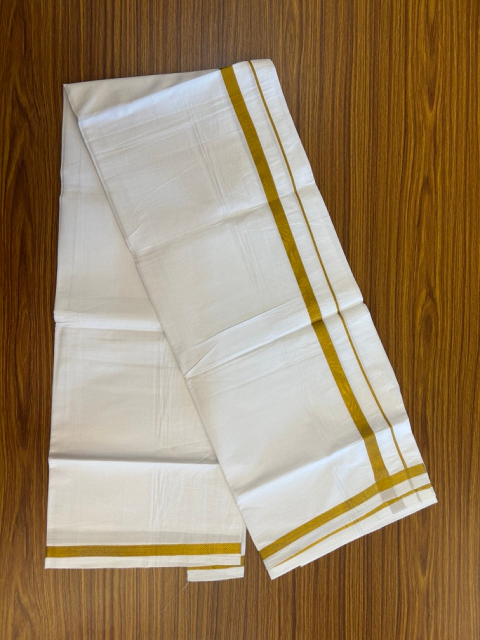 6% Discount!! KaithariKada Balaramapuram 100% Cotton Single Pure White Mundu/Dhoti - 100X80 - 0.5 inch Gold Kasav kara 1.90 mtr (4 muzham) - 34 KK5282 PMC