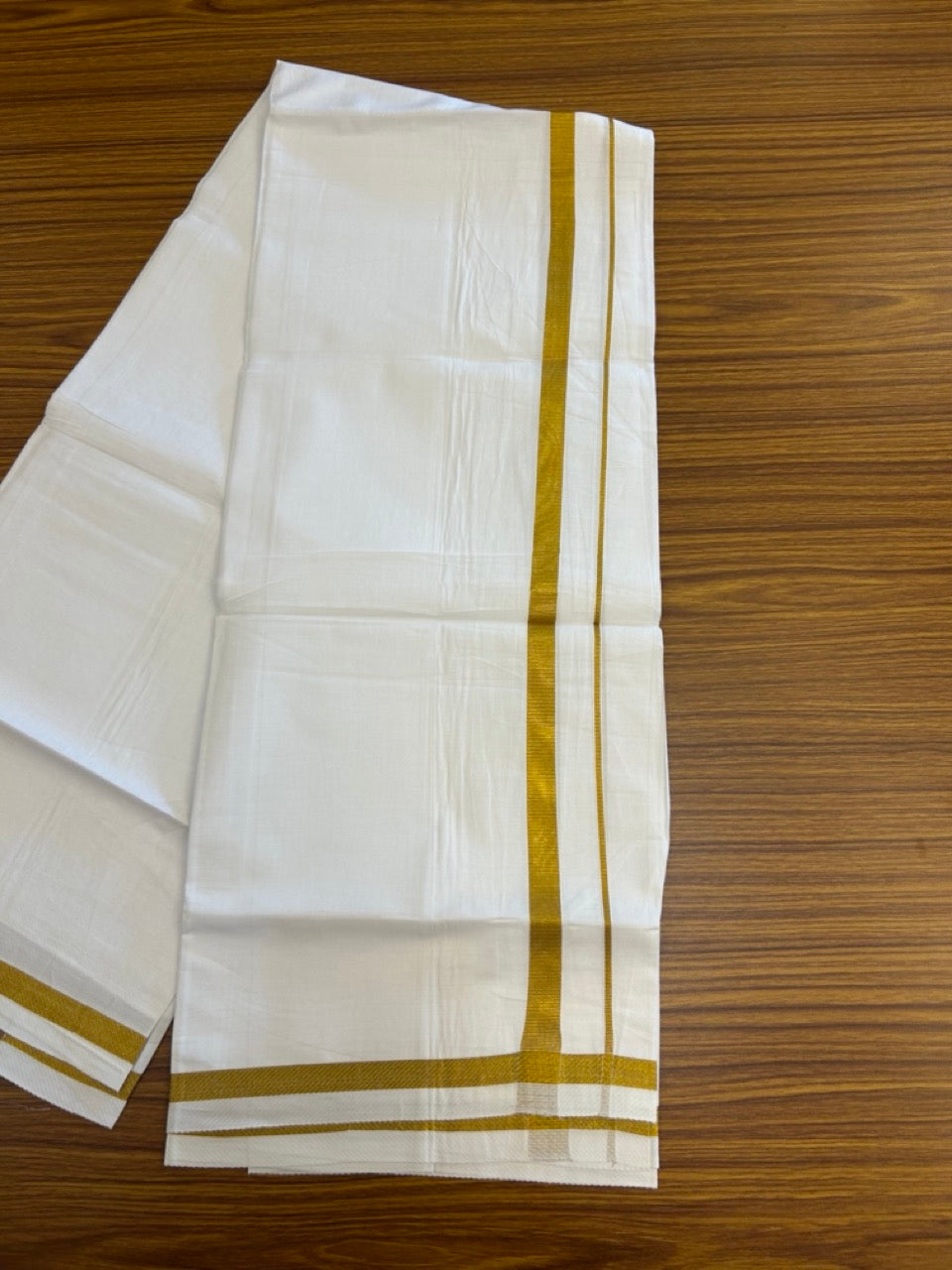 6% Discount!! KaithariKada Balaramapuram 100% Cotton Single Pure White Mundu/Dhoti - 100X80 - 0.5 inch Gold Kasav kara 1.90 mtr (4 muzham) - 34 KK5282 PMC
