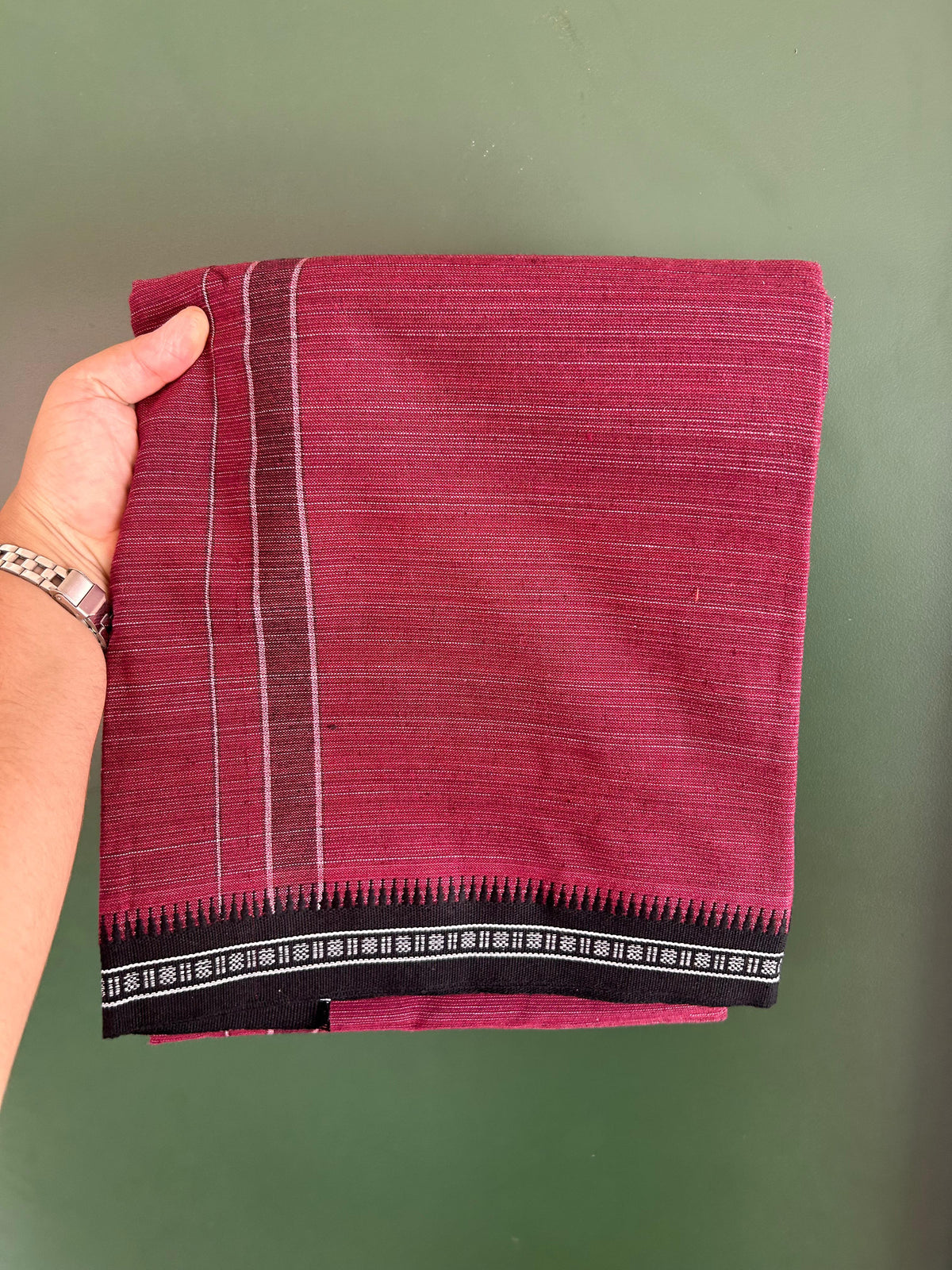 Premium Kathar Type Pure Cotton Single Mundu Kaitharikada - Kaily / Lungi - 2/ 20s - 1.75 inch Black White Striped kara with Maroon colour Body Kuppadam Border 2.25 mtr (4.82 muzham) - 5 KK8093 KUT